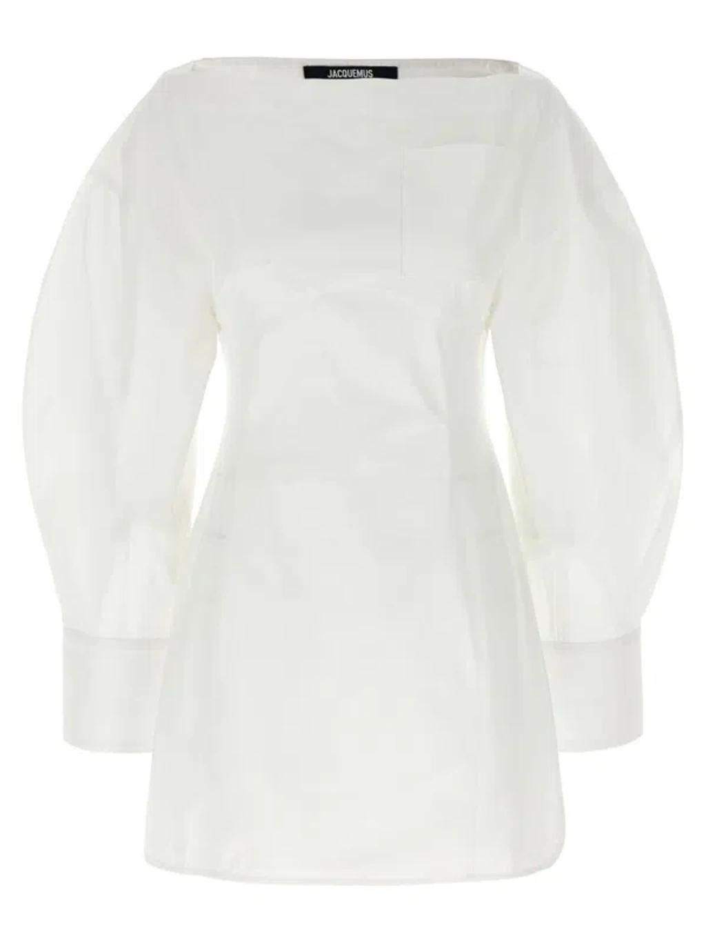 JACQUEMUS La Casaco Long Sleeve Cotton Shirtdress In White Product Image