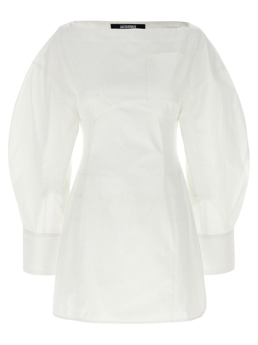 JACQUEMUS La Casaco Long Sleeve Cotton Shirtdress In White Product Image