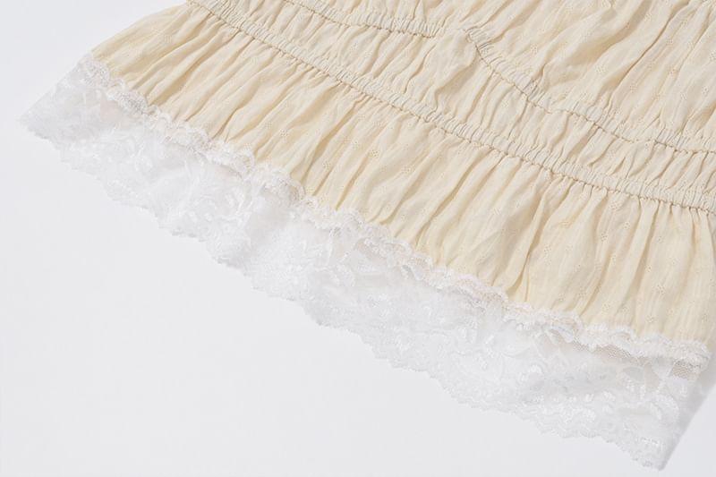 Square Neck Peplum Lace Trim Crop Tank Top Product Image