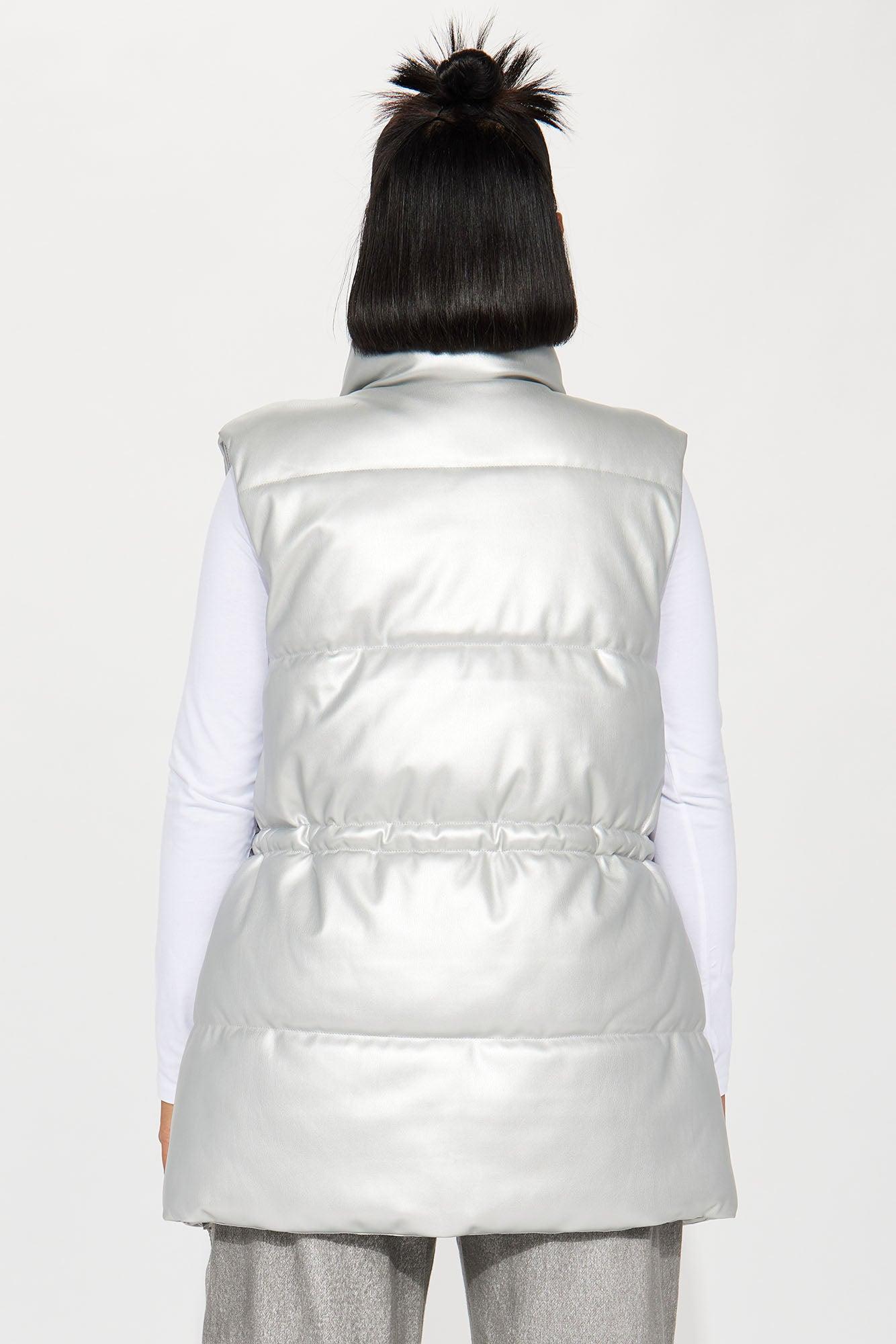 New Scene  Faux Leather Puffer Vest - Silver Product Image