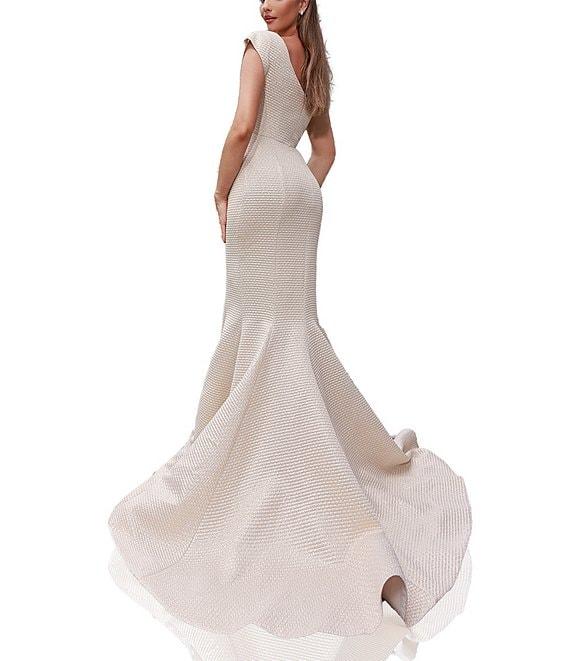 Terani Couture One Shoulder 3D Ruffle Front Front Jacquard Mermaid Gown Product Image