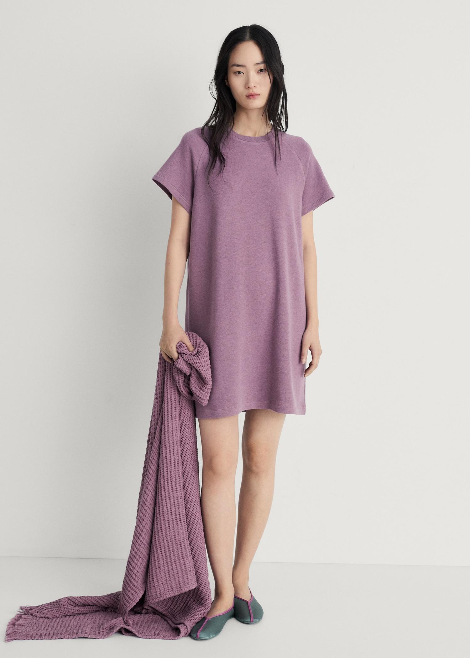 Heather fleece cotton nightgown - Women | MANGO USA Product Image