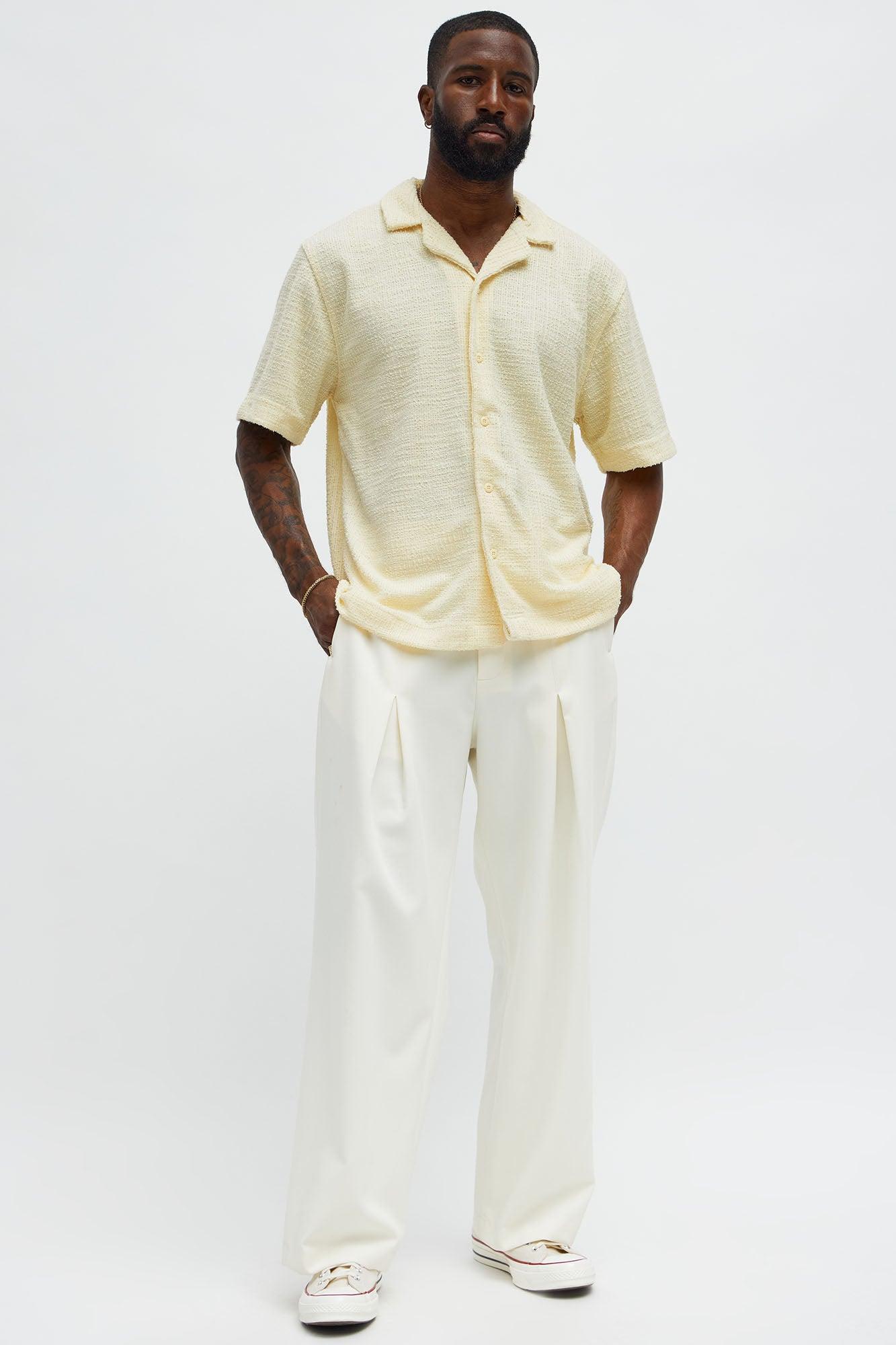 Slub Terry Cuban Button Up Shirt - Yellow Male Product Image