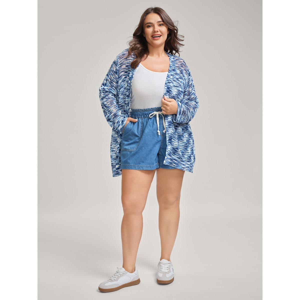 Plus Size Abstract Textured Cut-Out Knit Cardigan Mediumblue Women Loose Sleeveless Casual Cardigans BloomChic 22-24/3X Product Image