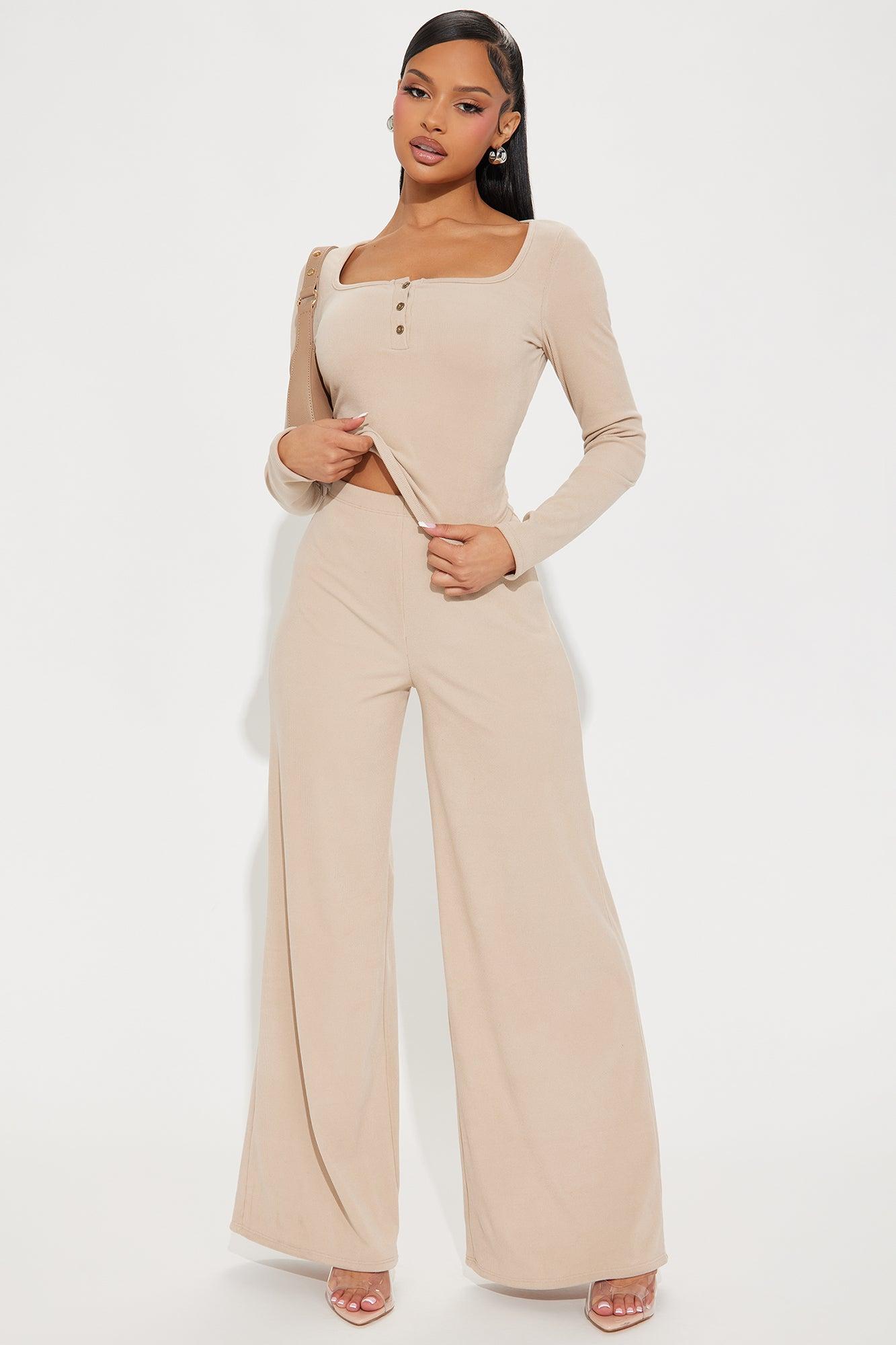 Cozy Henley Top And Pant Set - Taupe Female Product Image