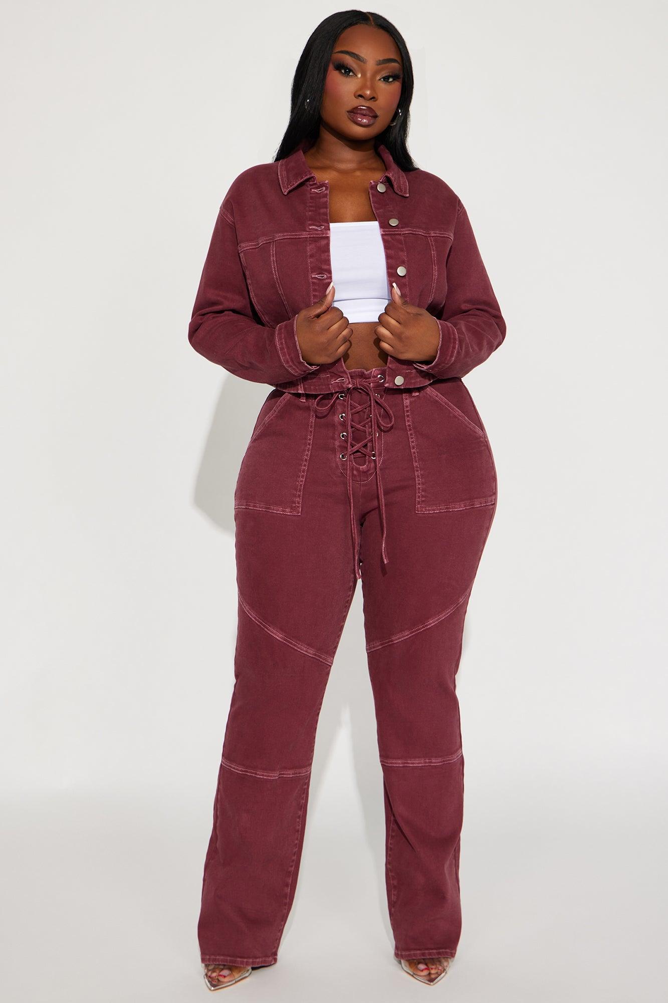 Bordeaux Stretch Denim Jacket - Wine Product Image