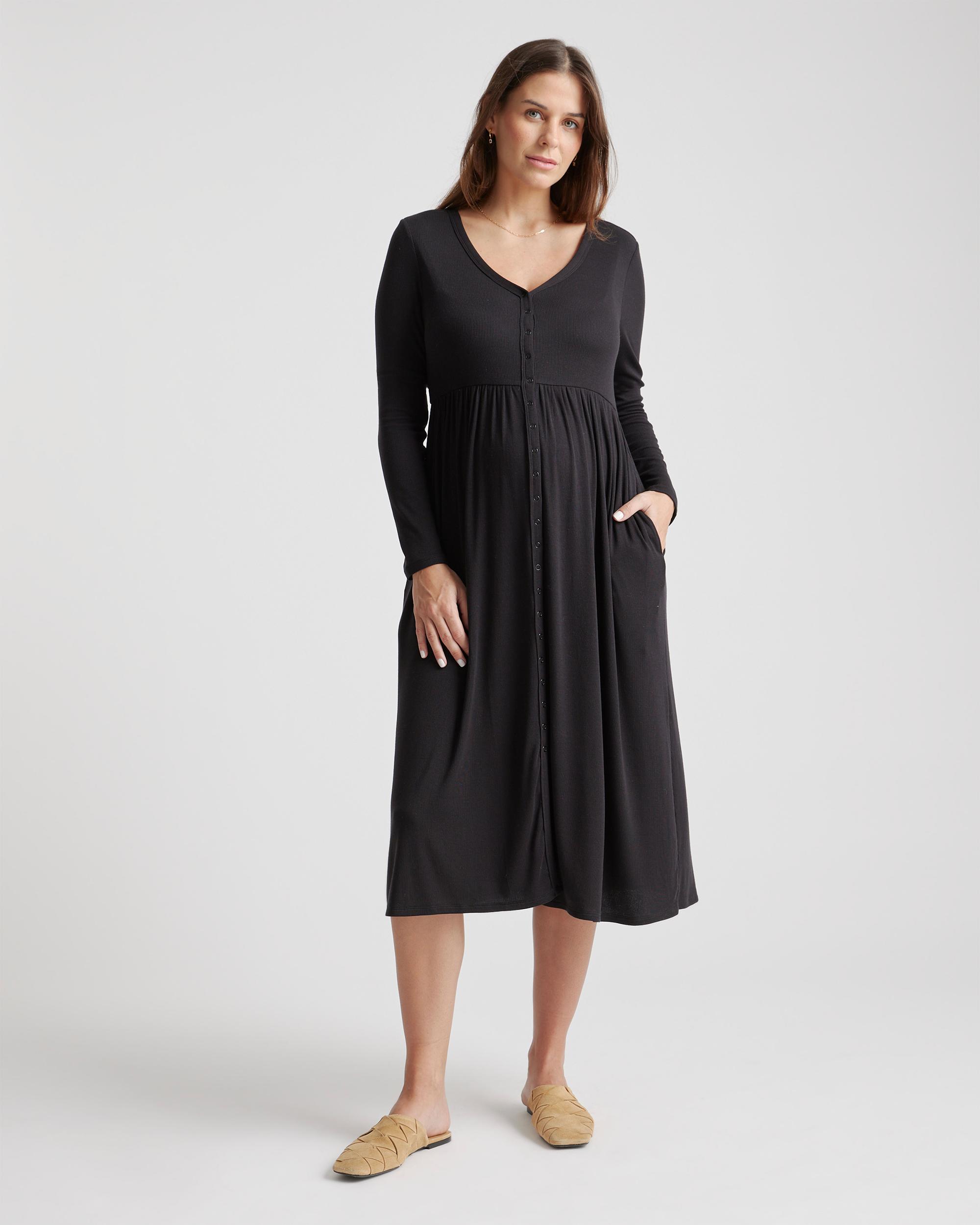 Quince | Women's Tencel Rib Maternity & Nursing Button Front Dress Size XS Product Image