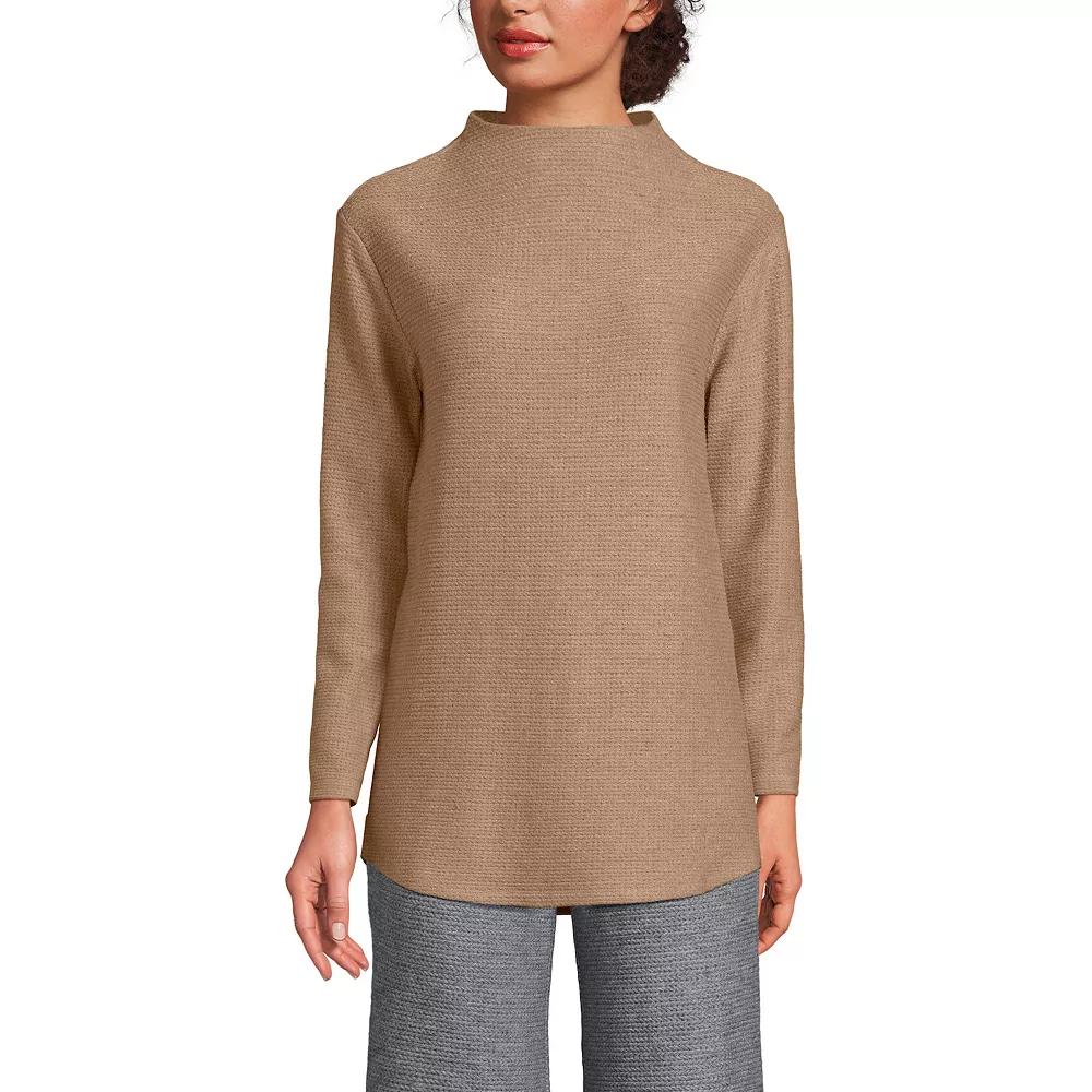 Women's Lands' End Cable Ottoman Relaxed Long Sleeve Funnel Neck Tunic, Size: Small, Coriander Grey Product Image