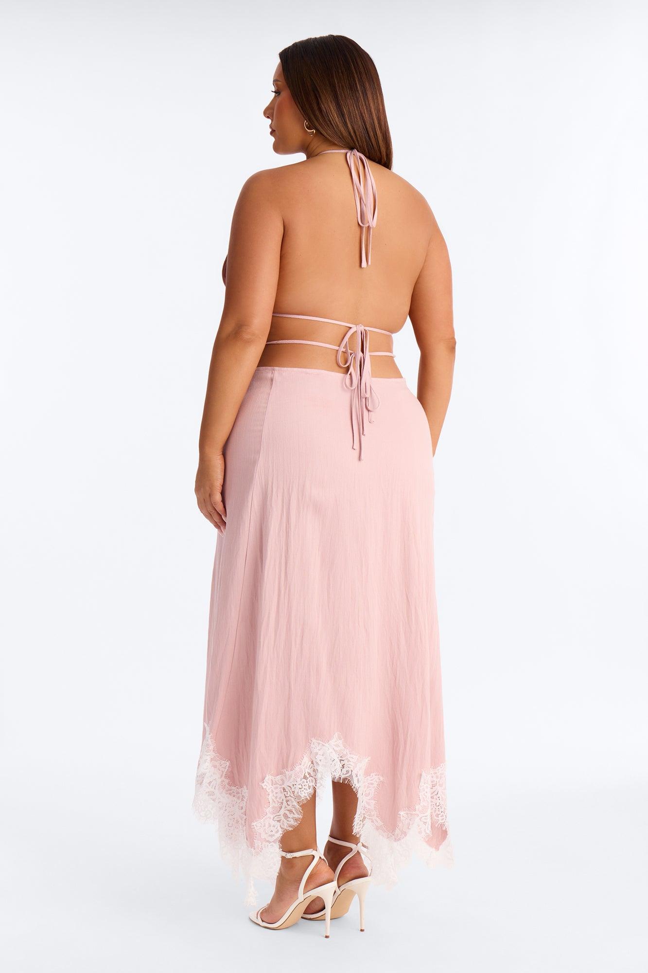 Valerie Lace Trim Linen Skirt Set - Pink Female Product Image