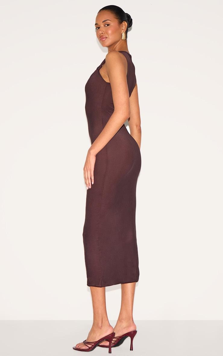 Dark Taupe Lined Mesh Asymmetrical Knotted Midaxi Dress Product Image