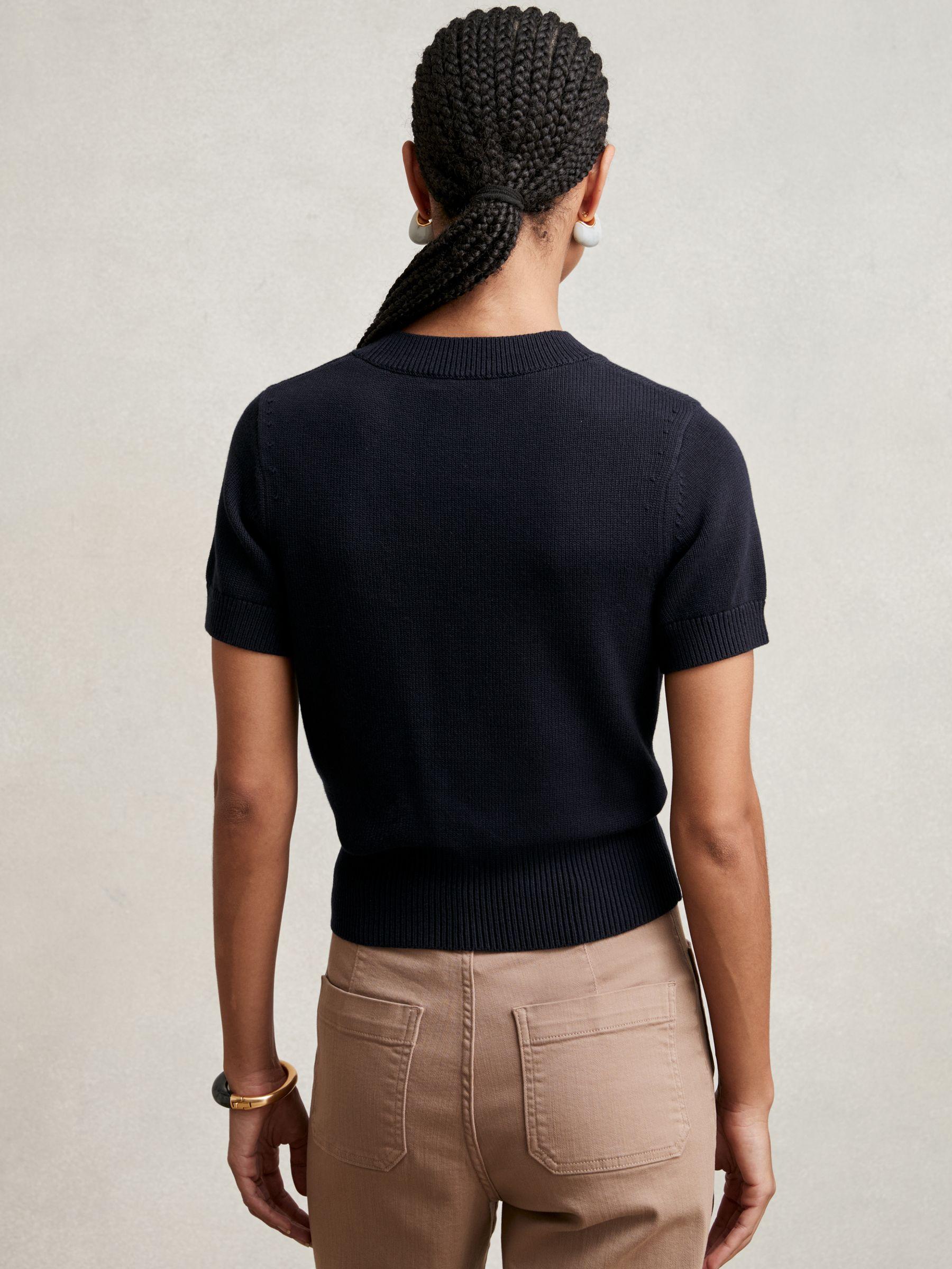 Cotton And Wool Crew-Neck Top in Navy Product Image