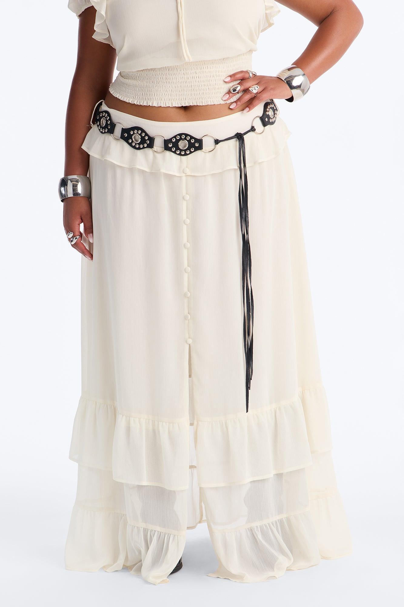 Odessa Ruffle Belted Maxi Skirt Set - Cream Female Product Image