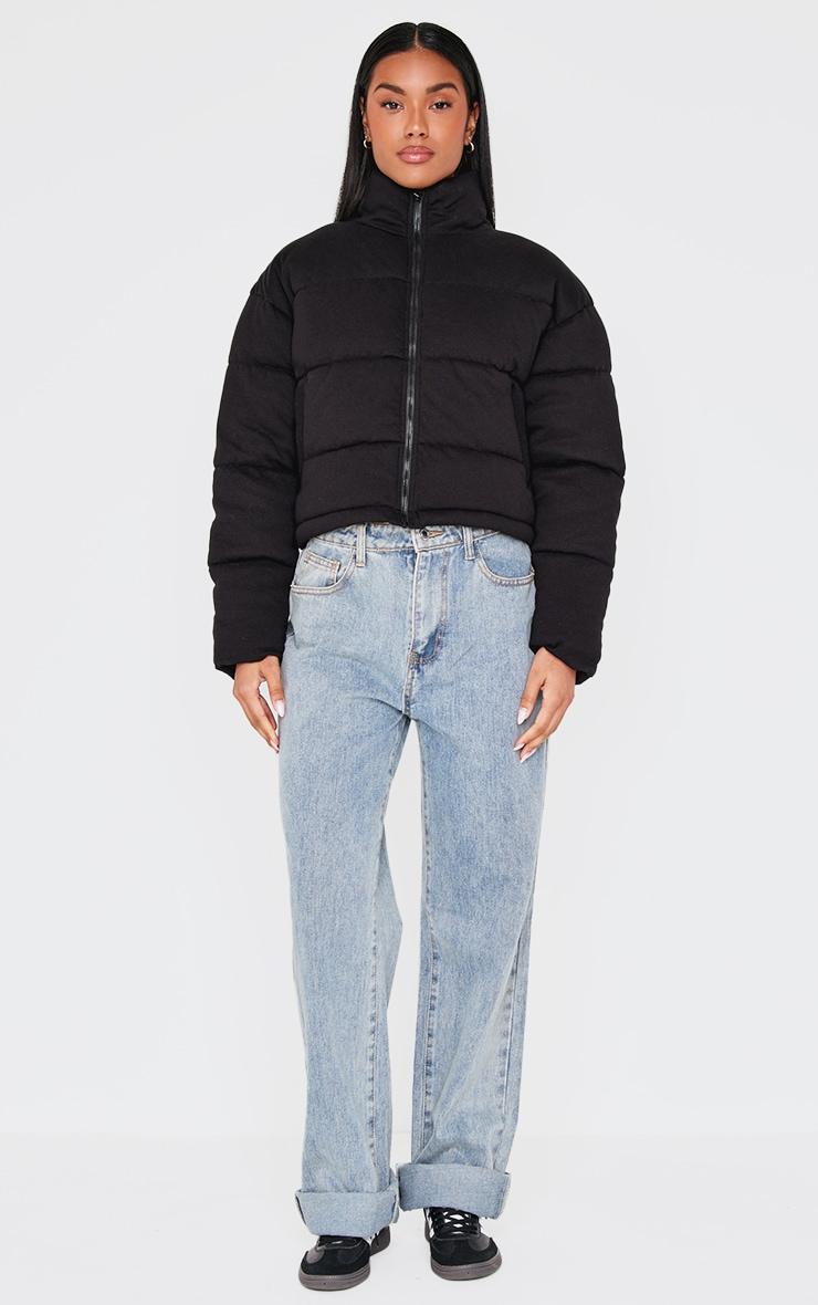  Black Knit Jersey Cropped Padded Jacket Product Image