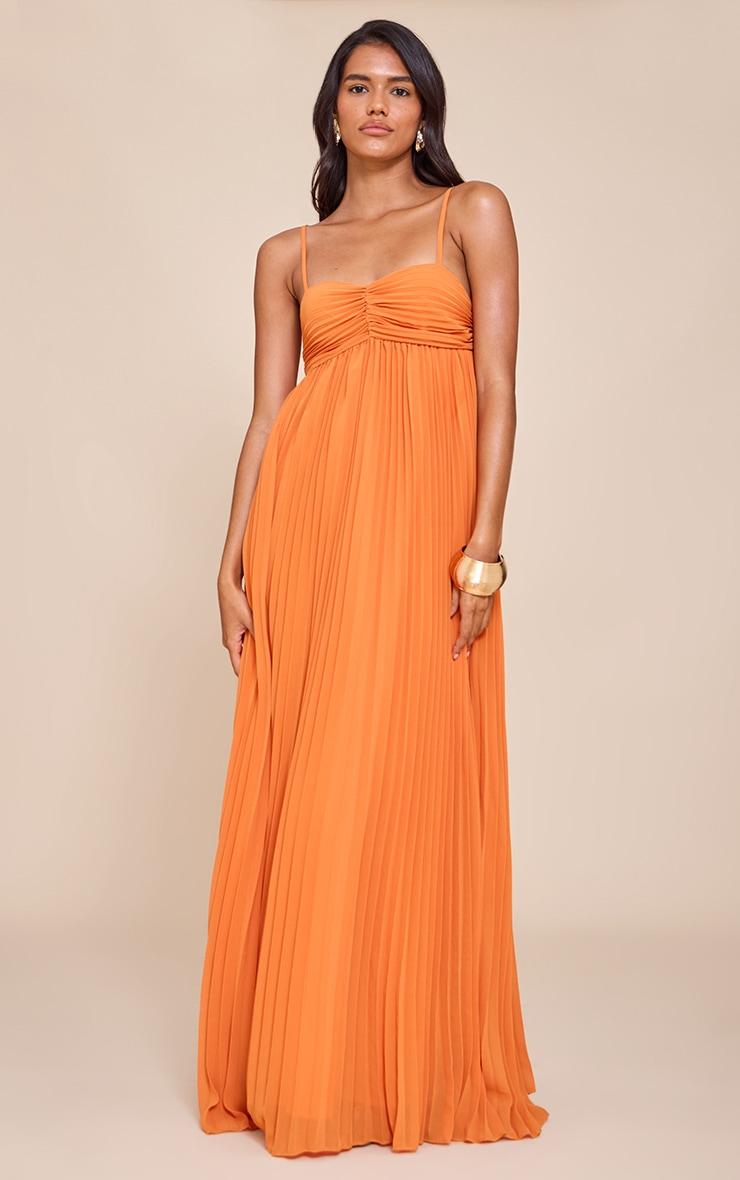  Orange Plisse Maxi Dress Product Image