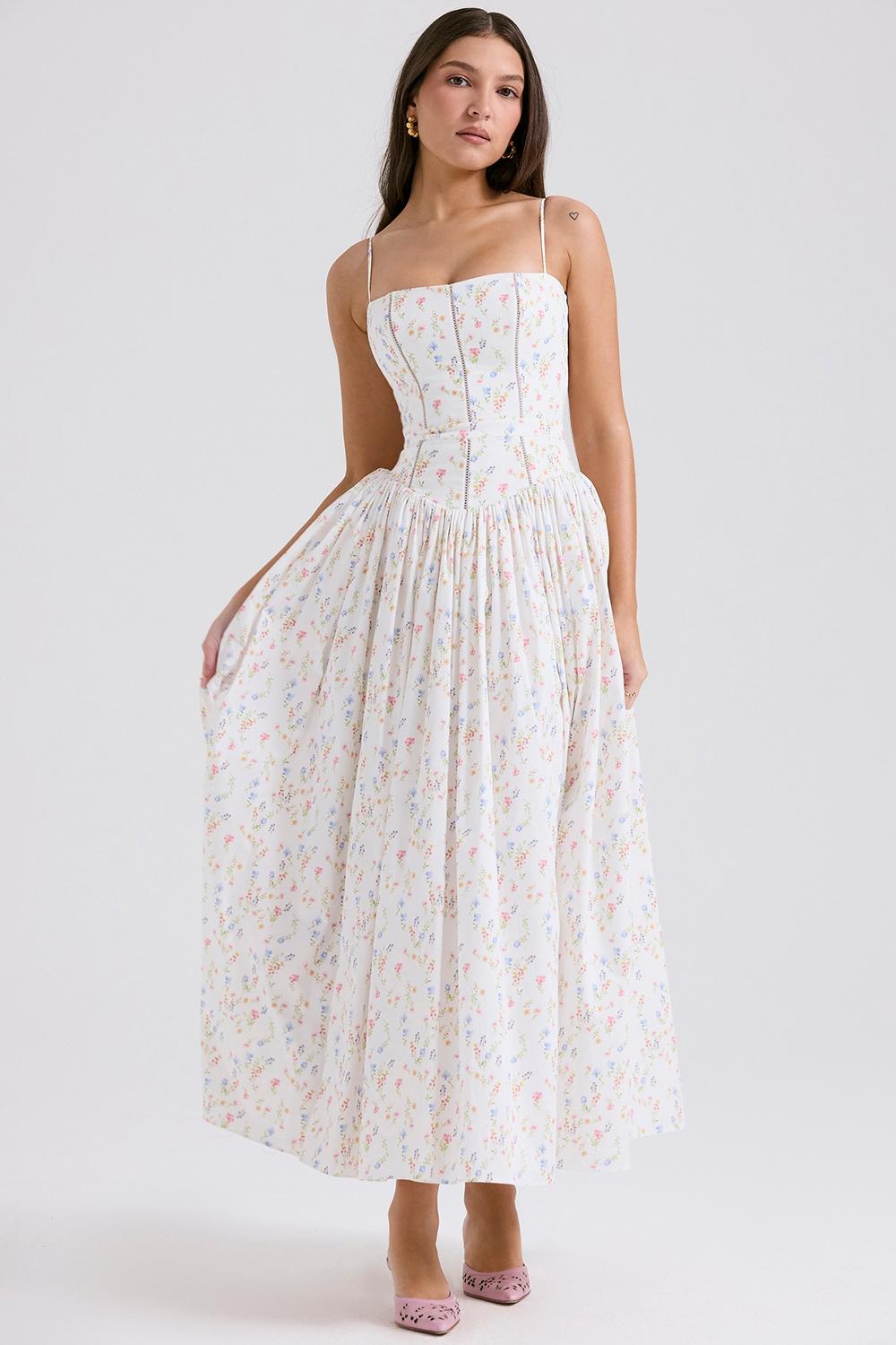 Ysabella  white posy print cotton maxi sundress Product Image