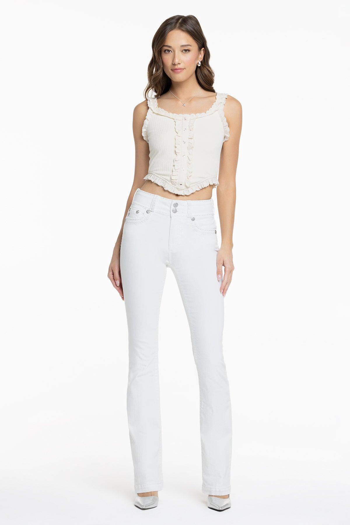 Adeline White Stitched Bootcut Jeans Product Image