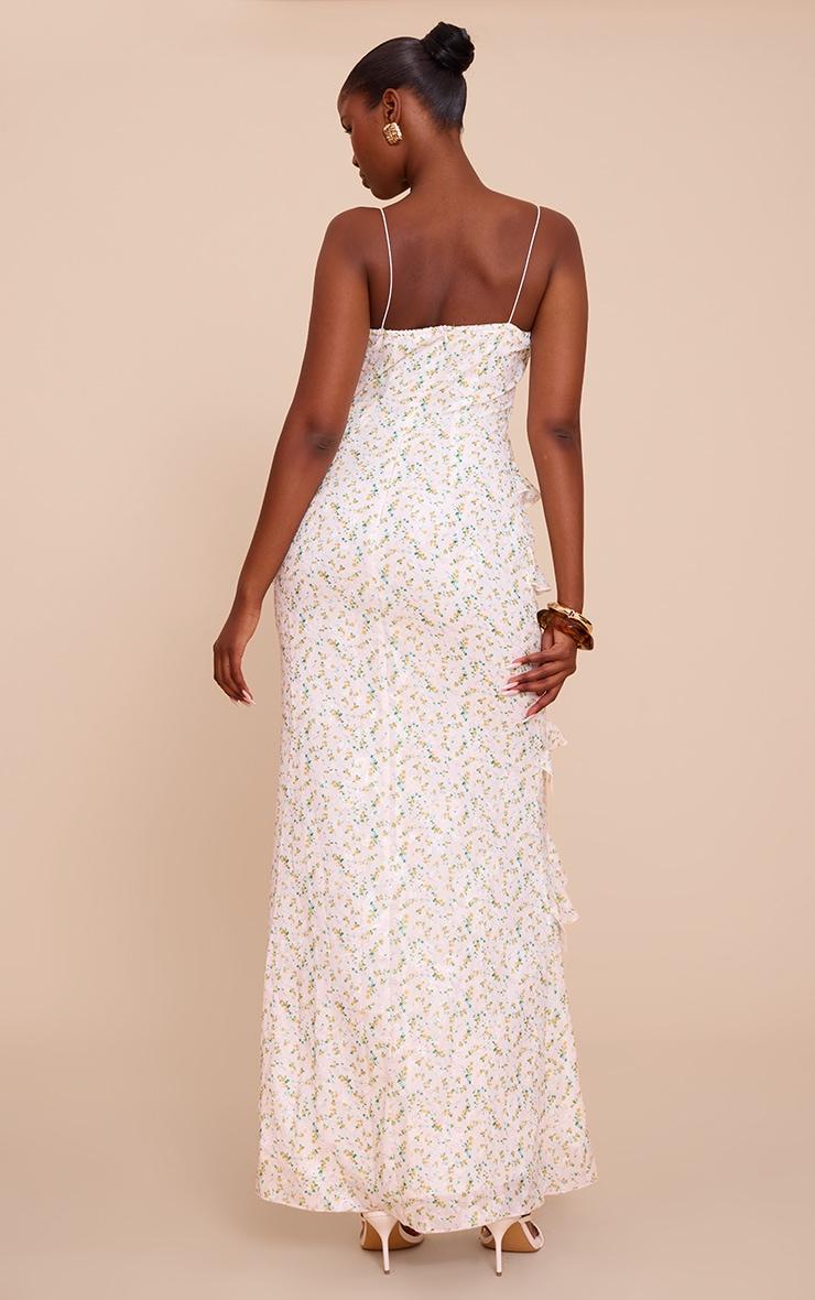 White Ditsy Floral Embroidered Frill Maxi Dress Product Image