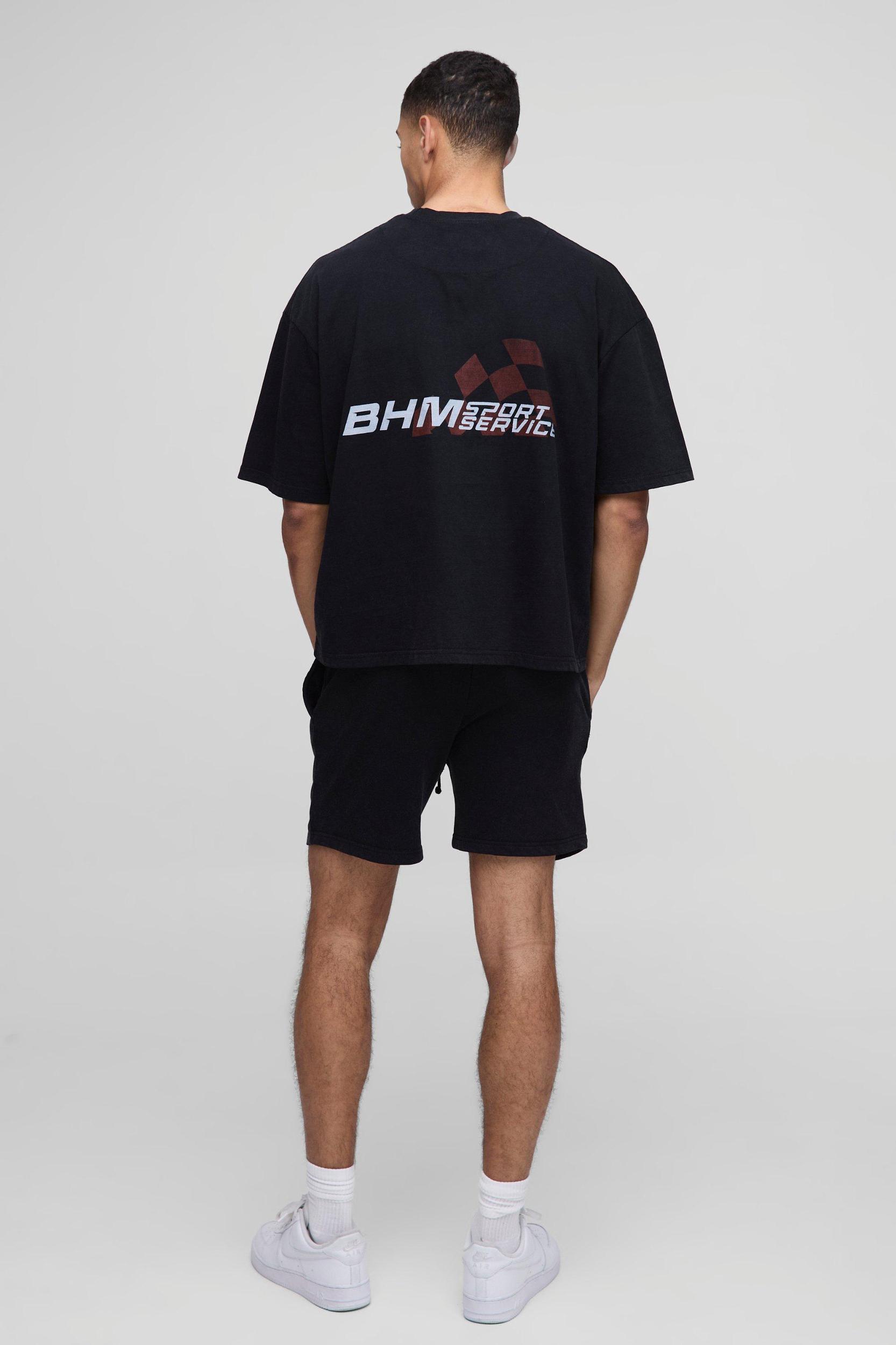 Oversized Boxy BHM Moto Wash T-Shirt & Short Set | boohooMAN USA Product Image
