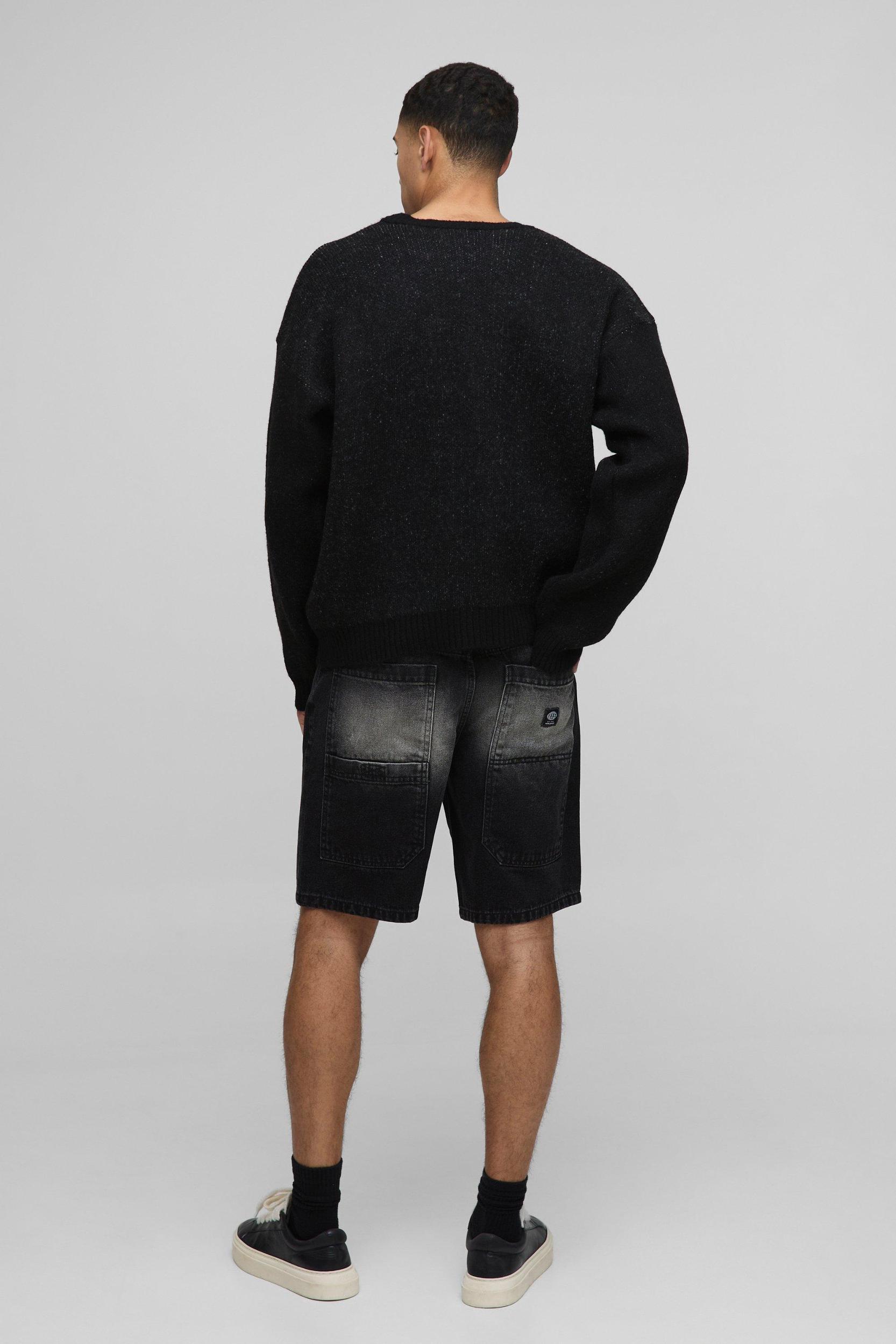 Relaxed Fit Extreme Washed Woven Tab Jean Shorts | boohooMAN USA Product Image