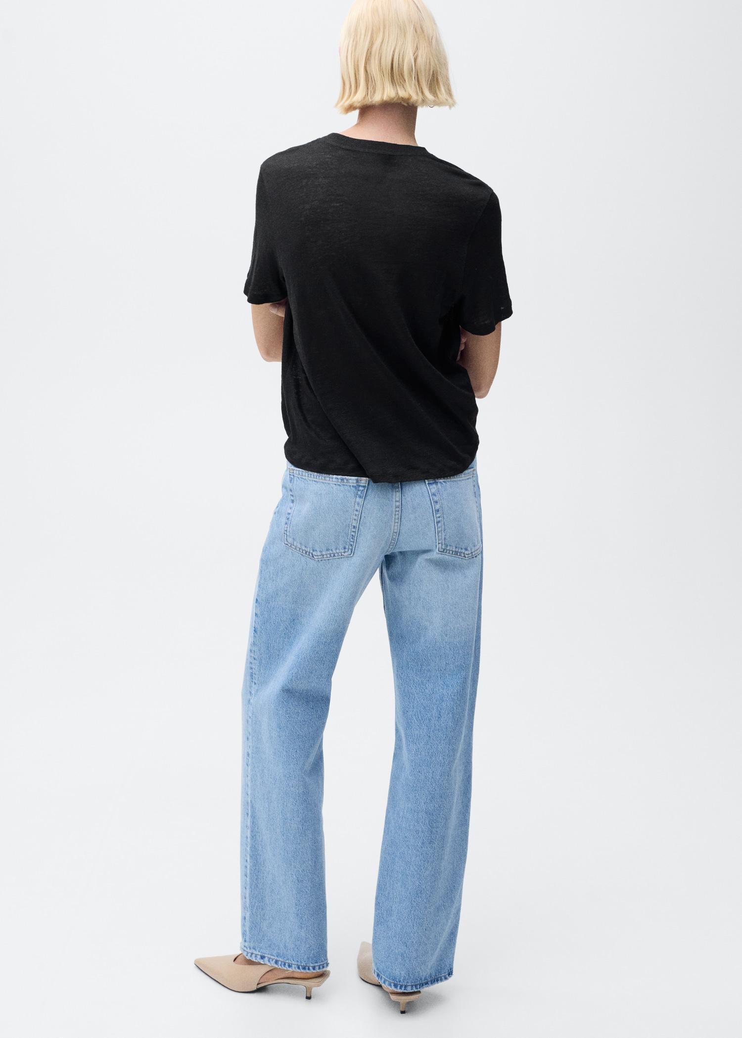 Short-sleeved linen t-shirt - Women | MANGO USA Product Image