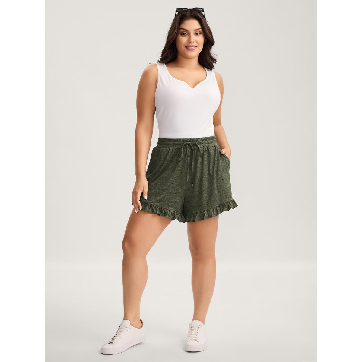 Plus Size Supersoft Mixed Color Knit Drawstring Ruffled Shorts Women Indigo Leisure Drawstring Wide Leg Casual Shorts BloomChic 14-16/1X Product Image