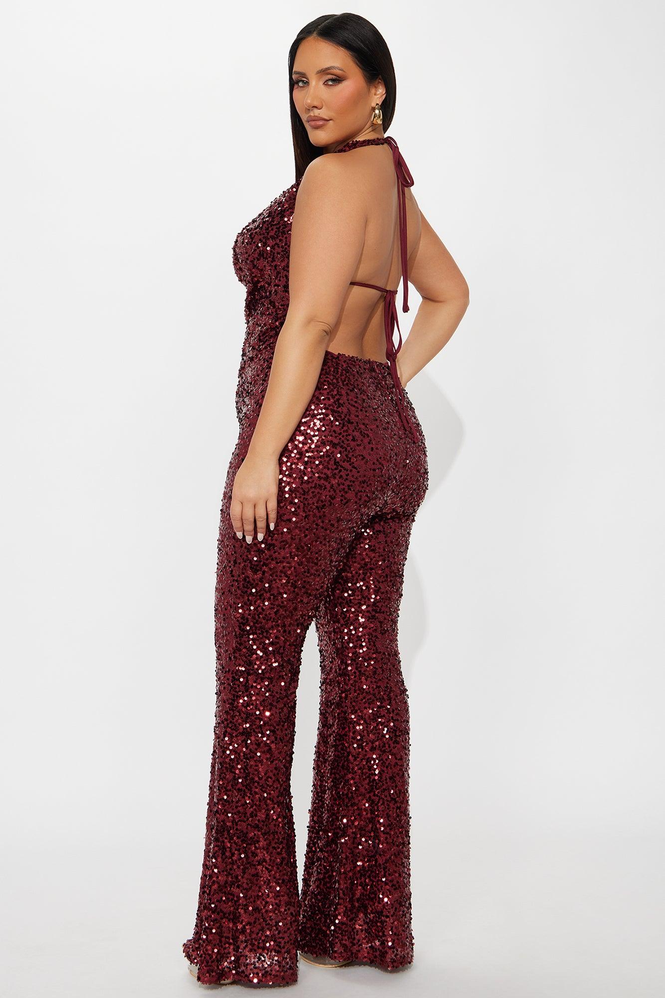 Meet Me On The Dance Floor Sequin Jumpsuit - Wine Female Product Image