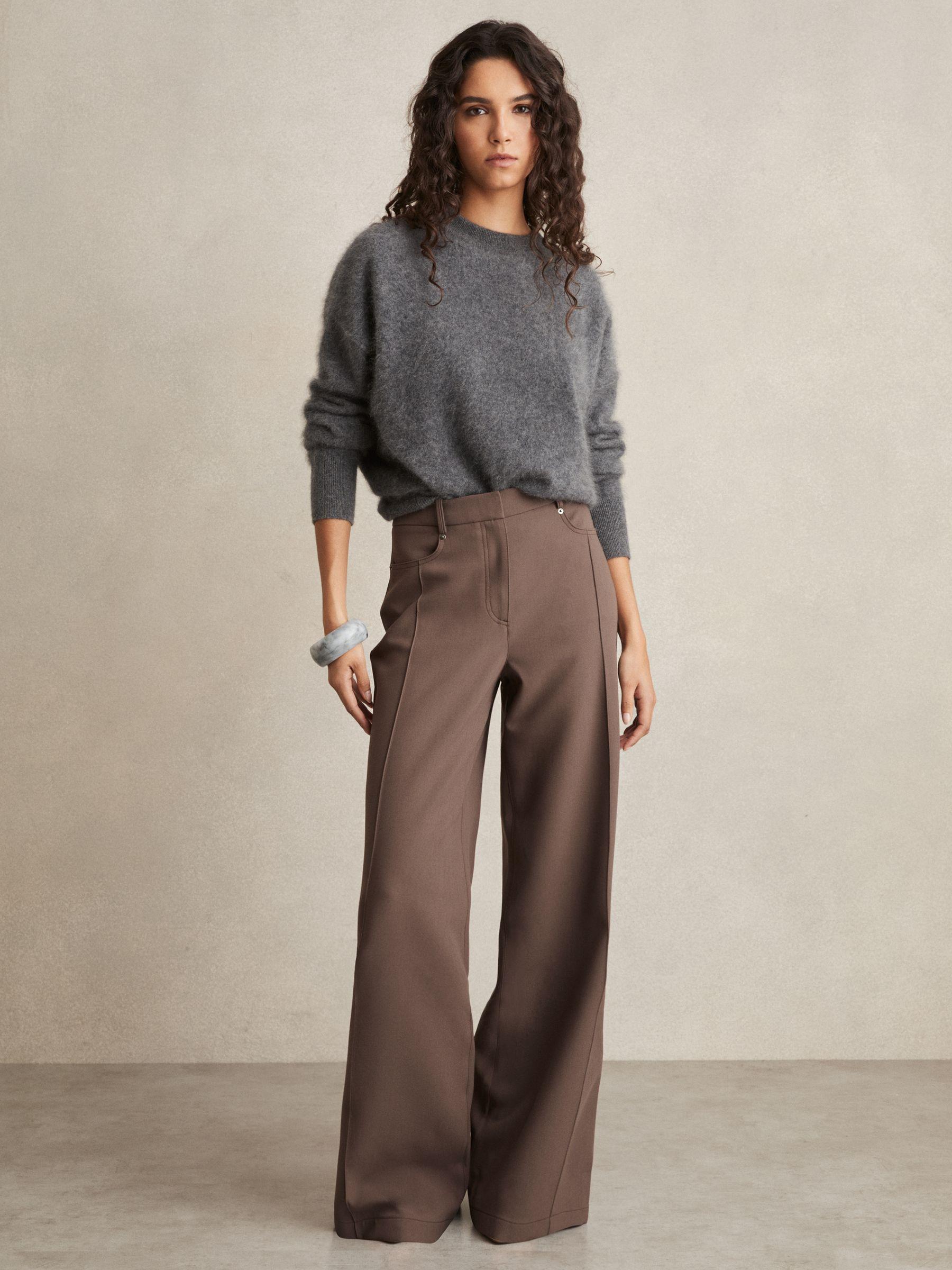 Linen Wide-Leg Whipstitch Trousers in White Product Image