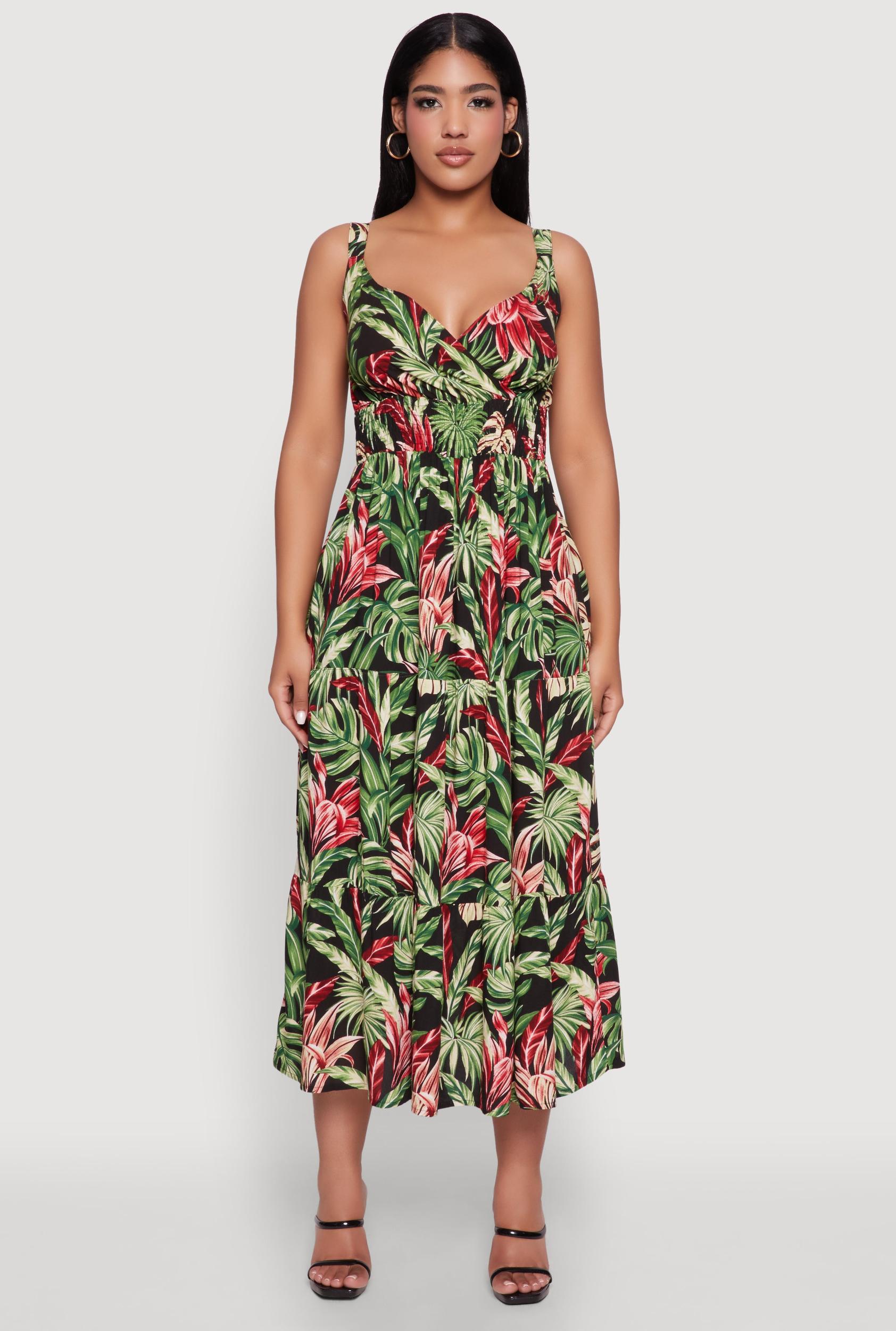 Womens Tropical Leaf Print Empire Waist Sundress Product Image