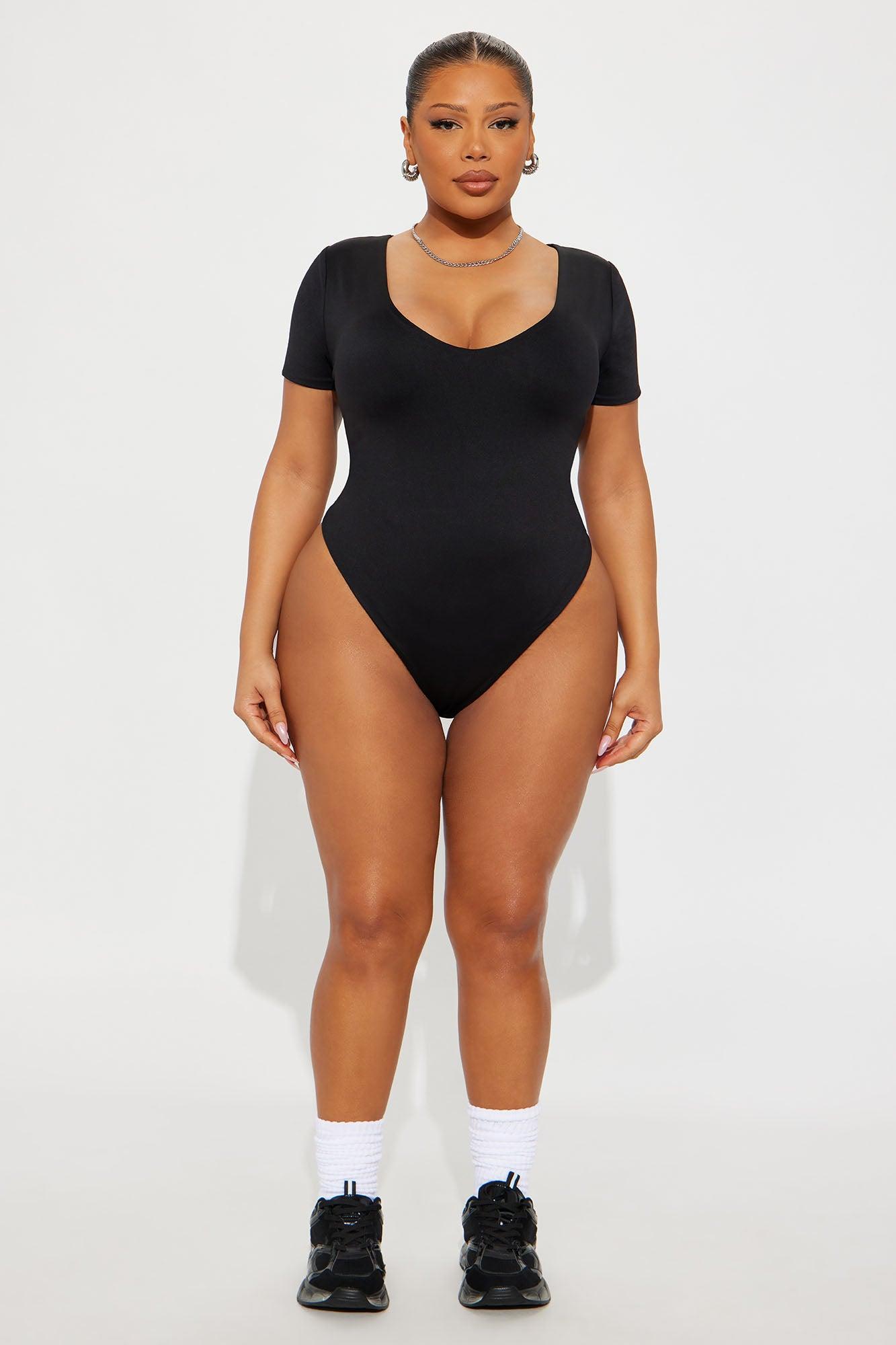 Contour Double Lined Short Sleeve High Cut Bodysuit - Black Female Product Image