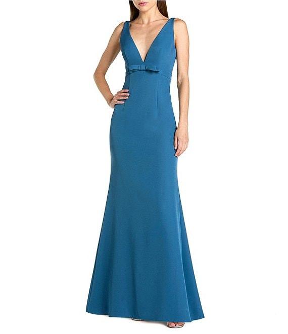 Mac Duggal Crepe Sleeveless Bow Front V-Neck Gown Product Image