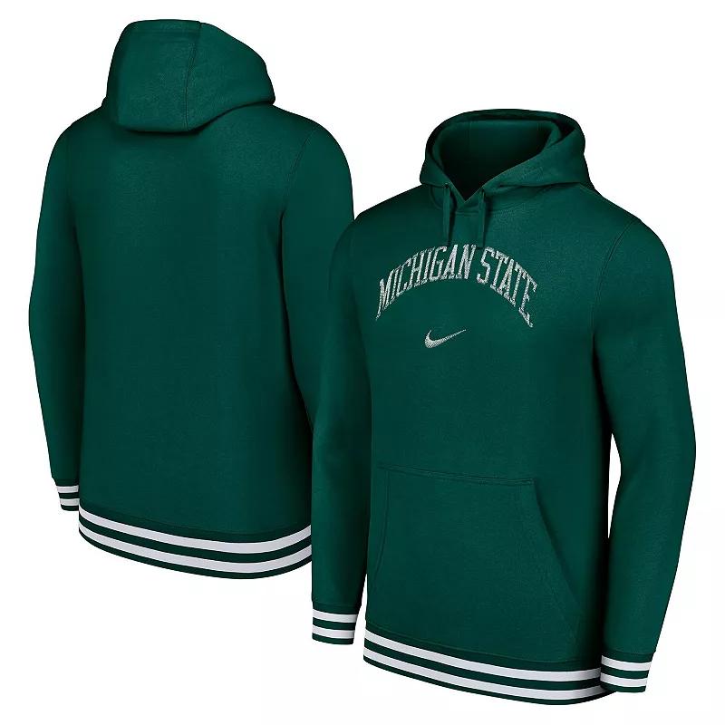 Men's Nike Green Michigan State Spartans DistressedÂ Sketch Retro Fitted Pullover Hoodie,  Product Image