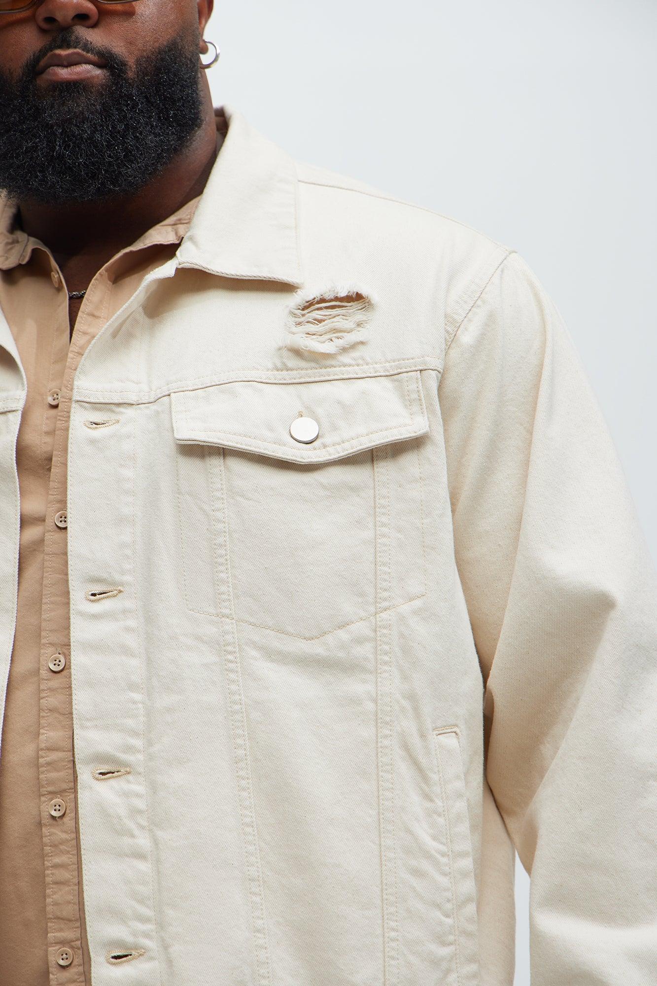 Benson Distressed Trucker Jacket - Cream Product Image
