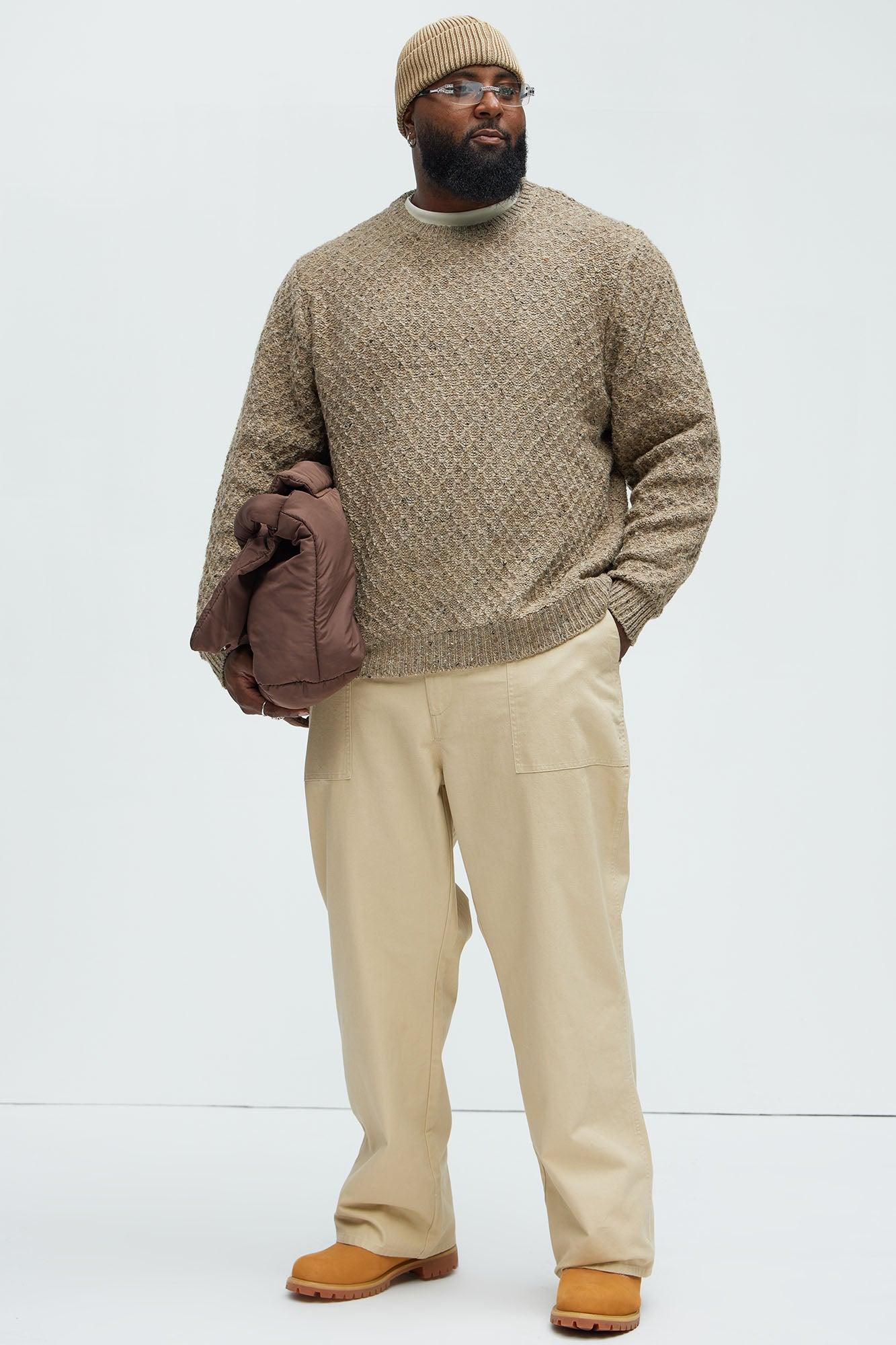 Who's He Textured Crewneck Sweater - Taupe Product Image