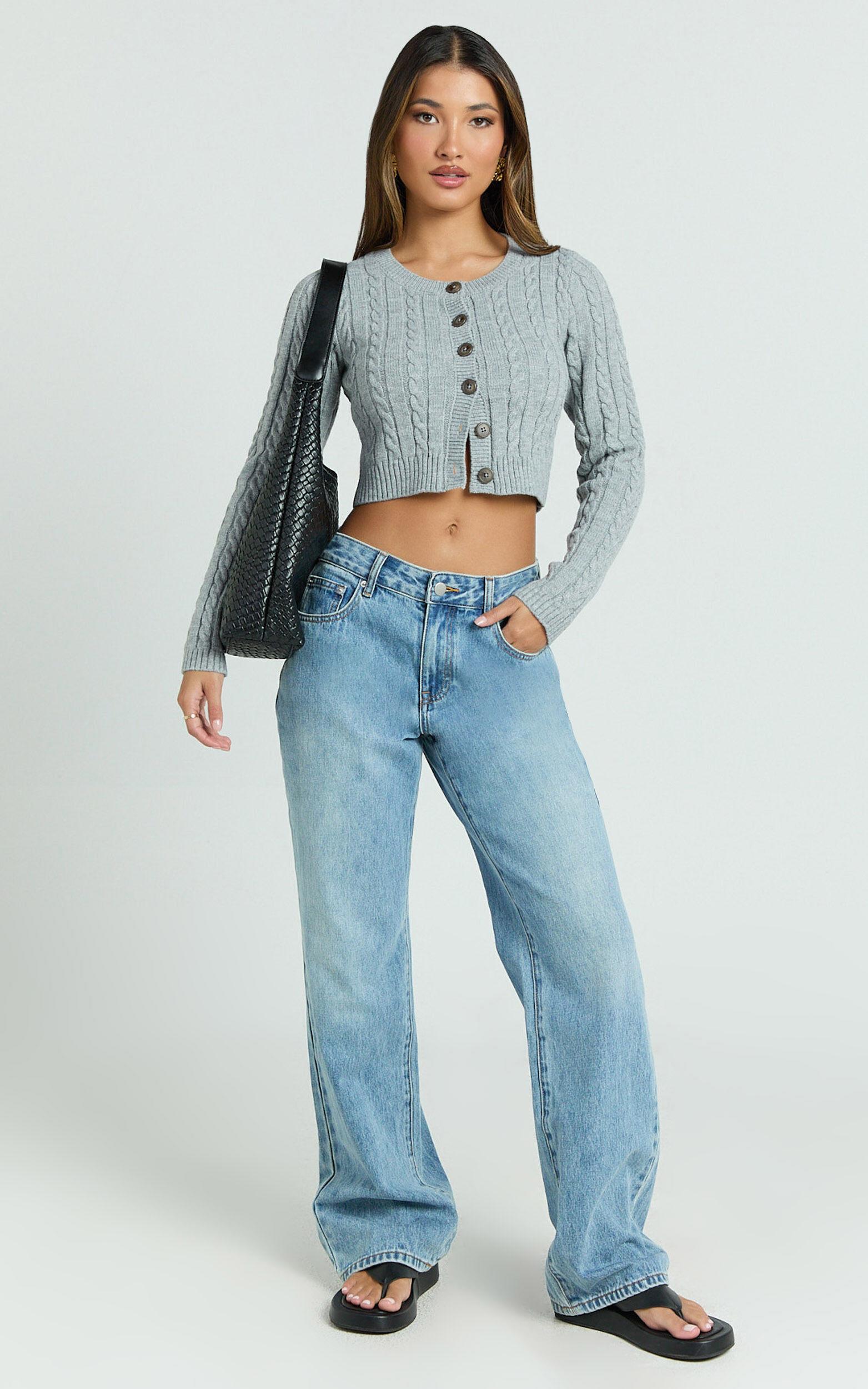 Primrose Cardigan - Recycled Cable Knit Crop Cardigan in Grey Product Image