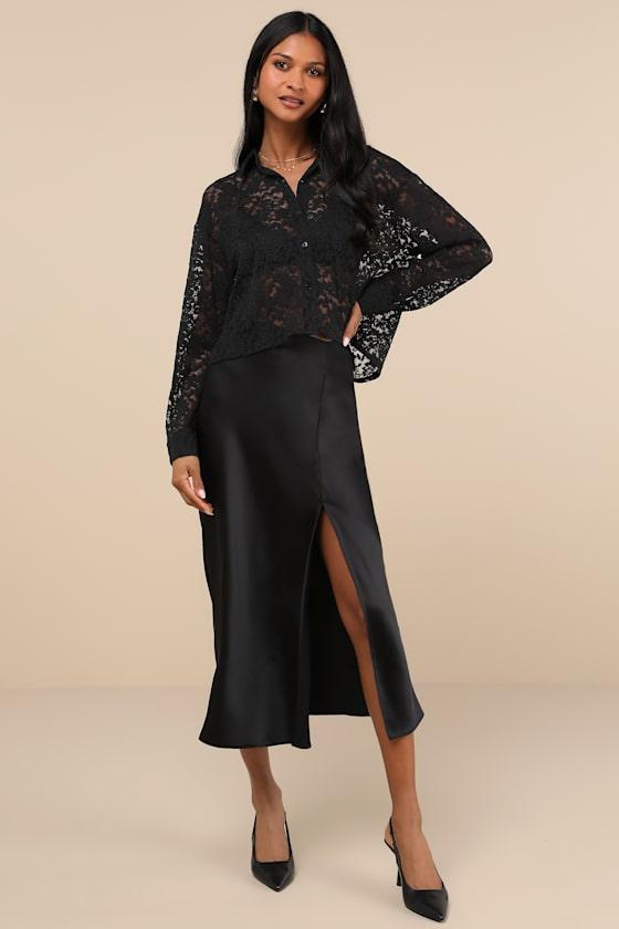 Genuine Charm Black Sheer Lace Button-Up Top Product Image