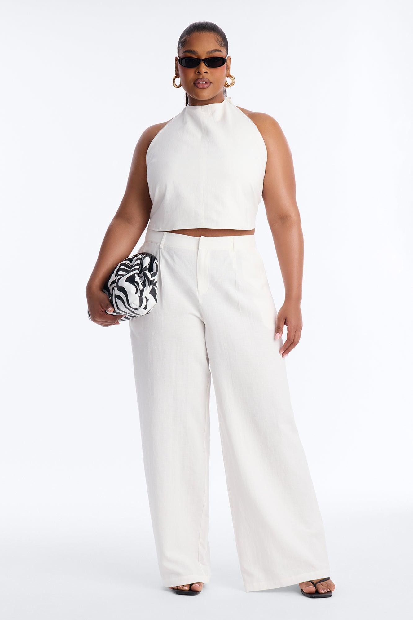 Ocean Breeze Linen Backless Halter Top - White Female Product Image