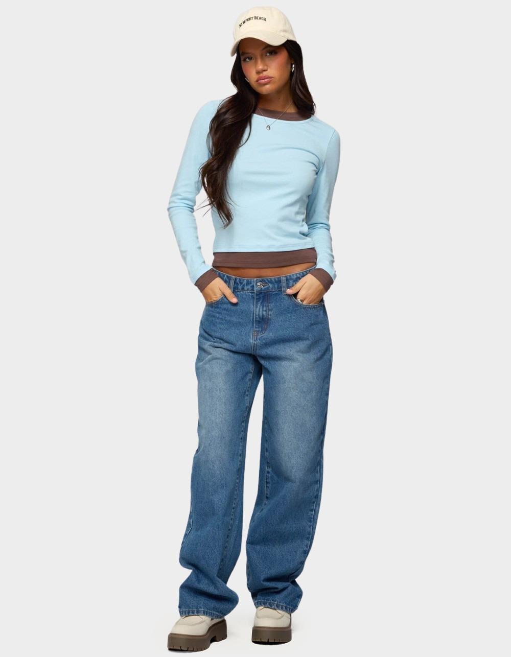 EDIKTED Rorie Mid Rise Straight Leg Jeans - BLUE Product Image