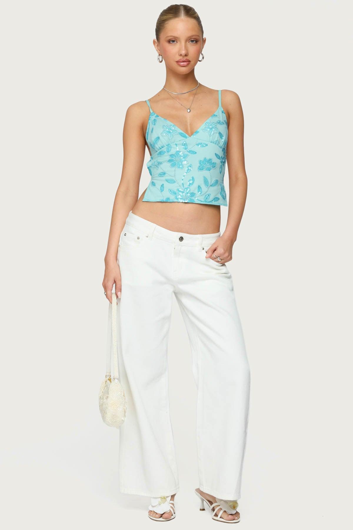 Pia Sequin Floral Backless Top Product Image