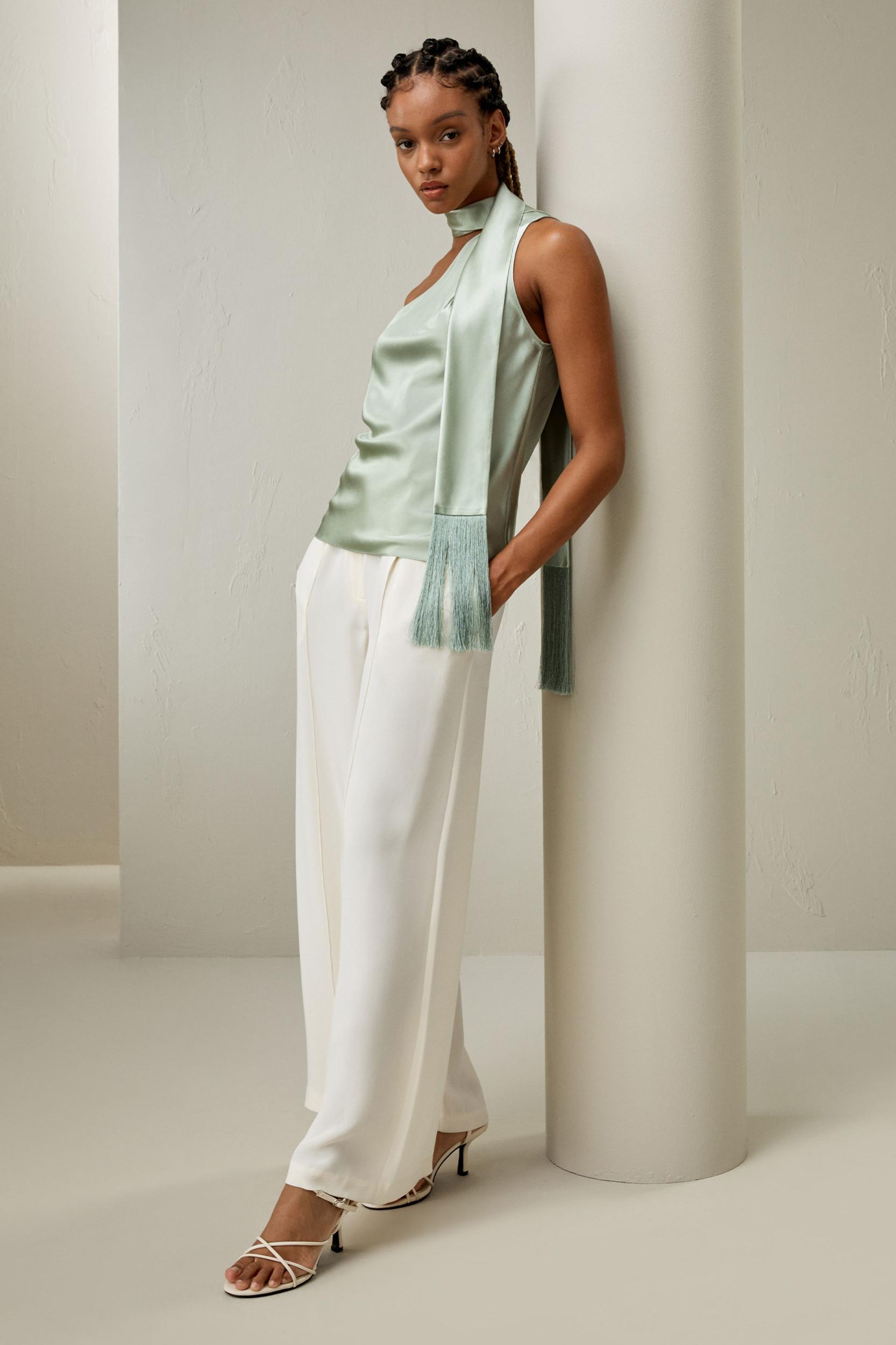 One-shoulder Top With Tassel Scarf Product Image