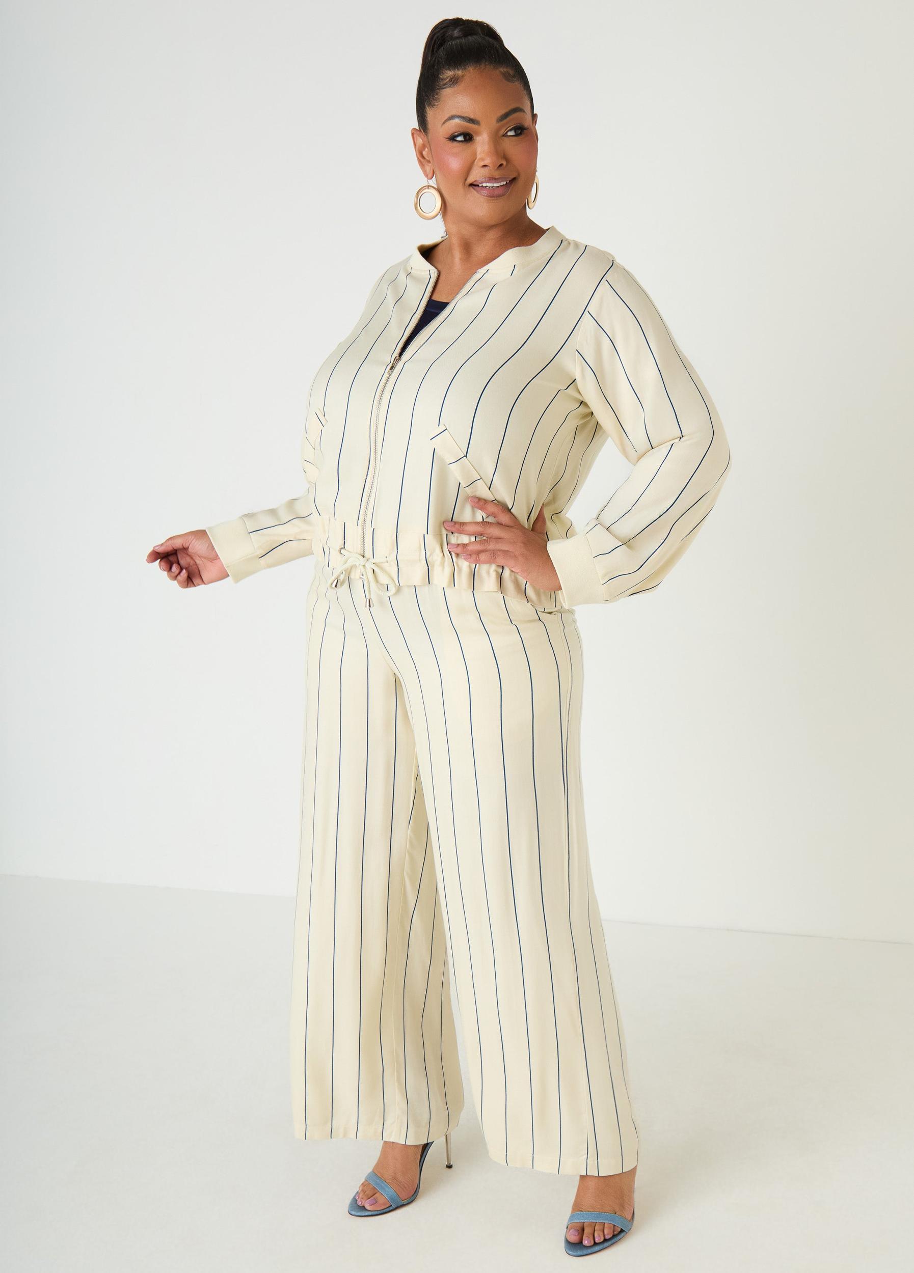Pinstriped Zip Front Jacket Product Image