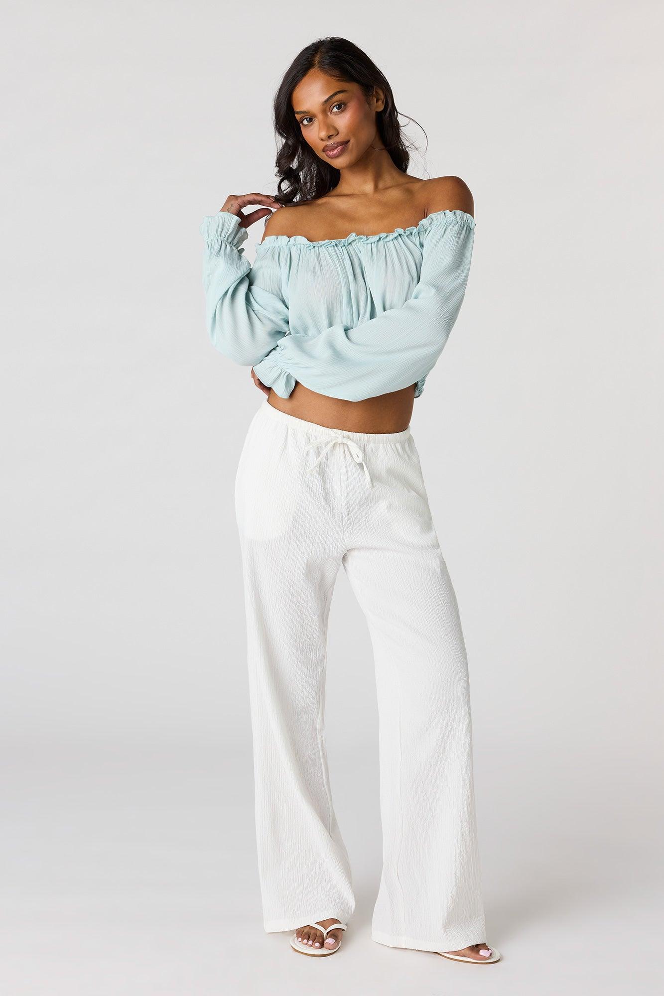 Textured Flowy Drawstring Dress Pant Female Product Image