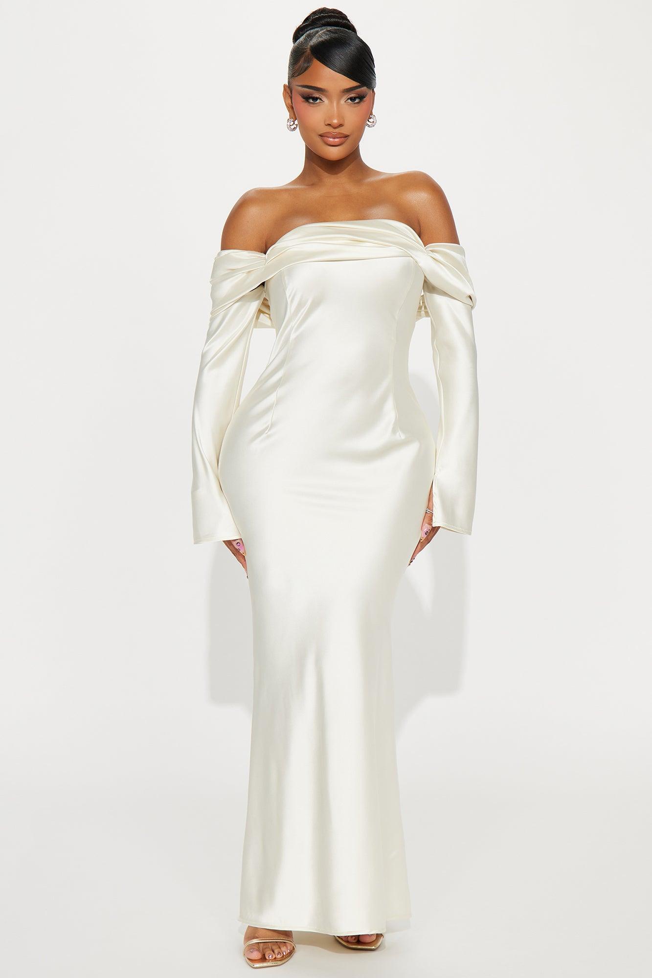 Amandine Satin Maxi Dress - Cream Product Image