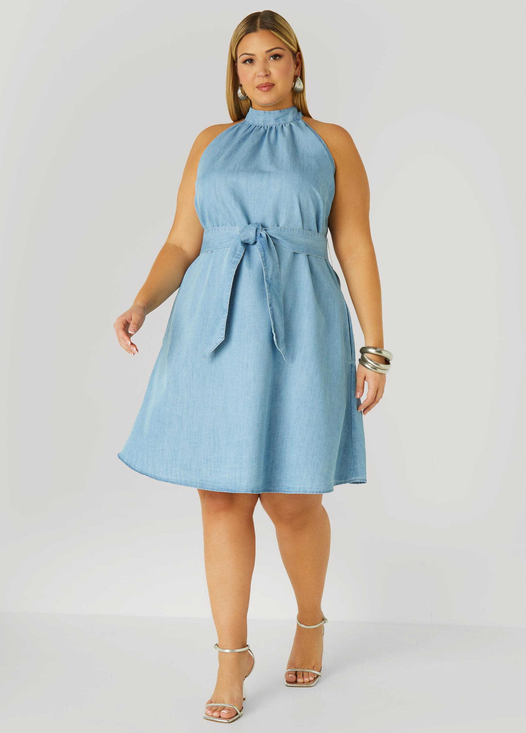 High Collar Chambray Swing Dress Product Image