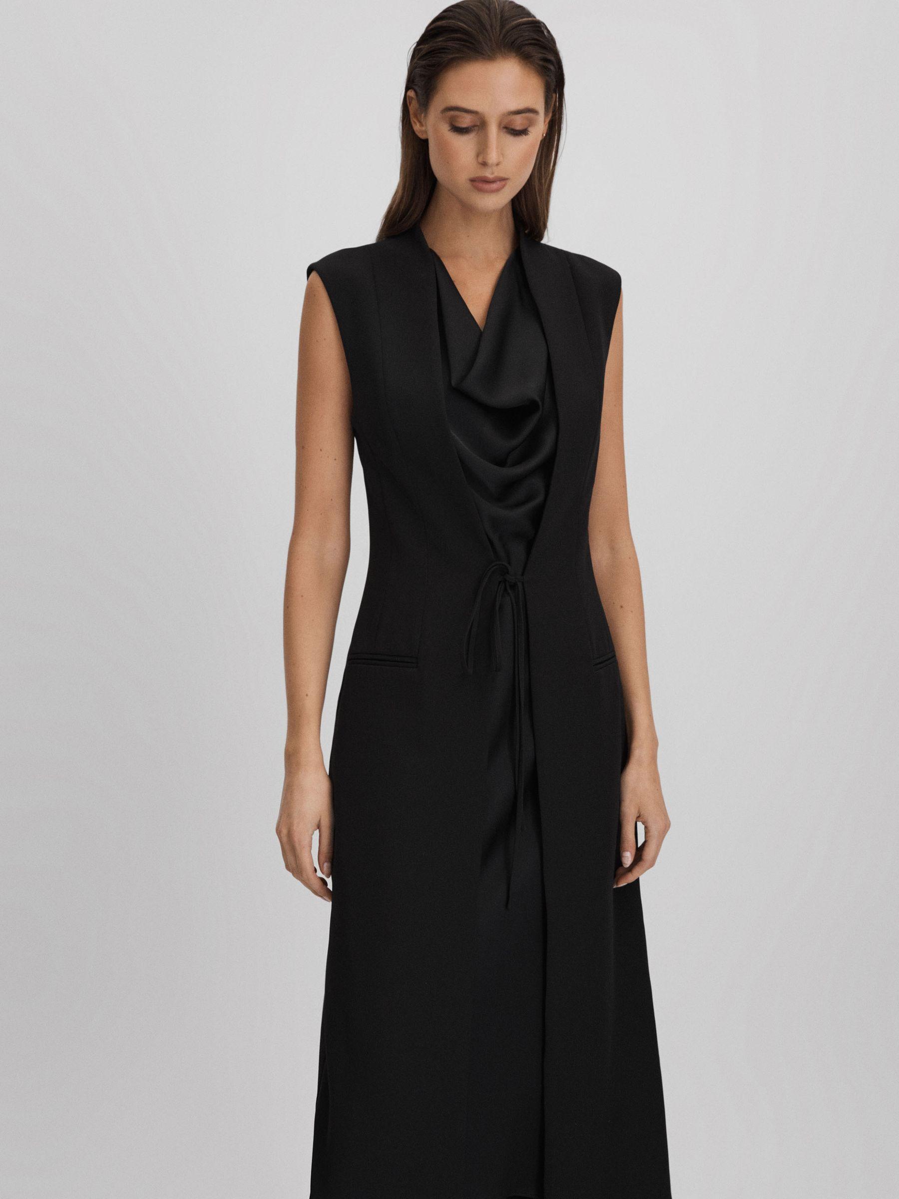 Halston Cowl Neck Wrap Midi Dress in Black Product Image
