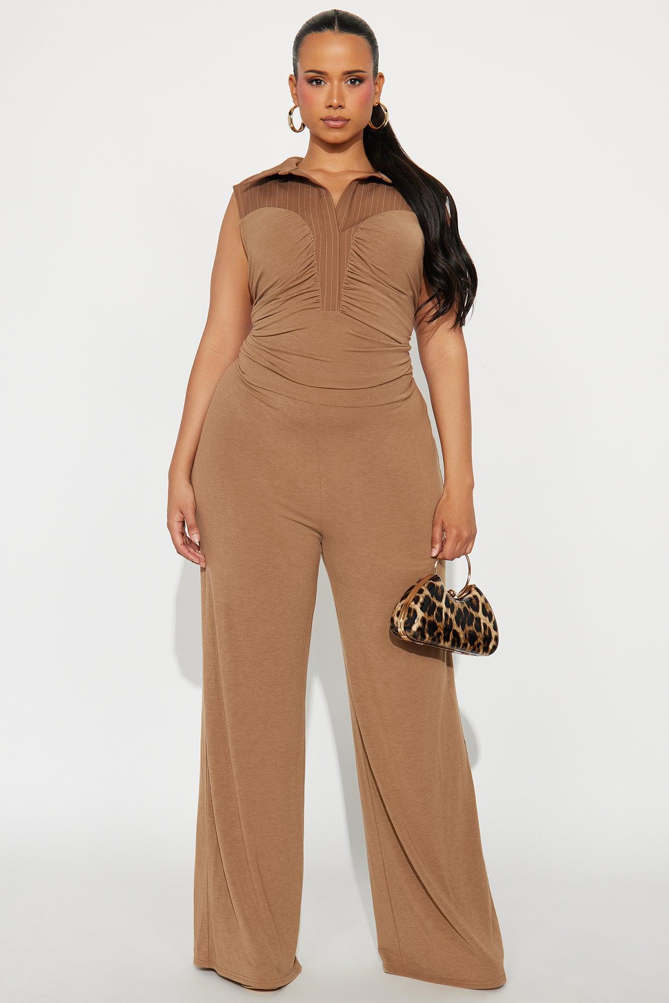 In My Best Sleeveless Wide Leg Jumpsuit - Taupe Female Product Image