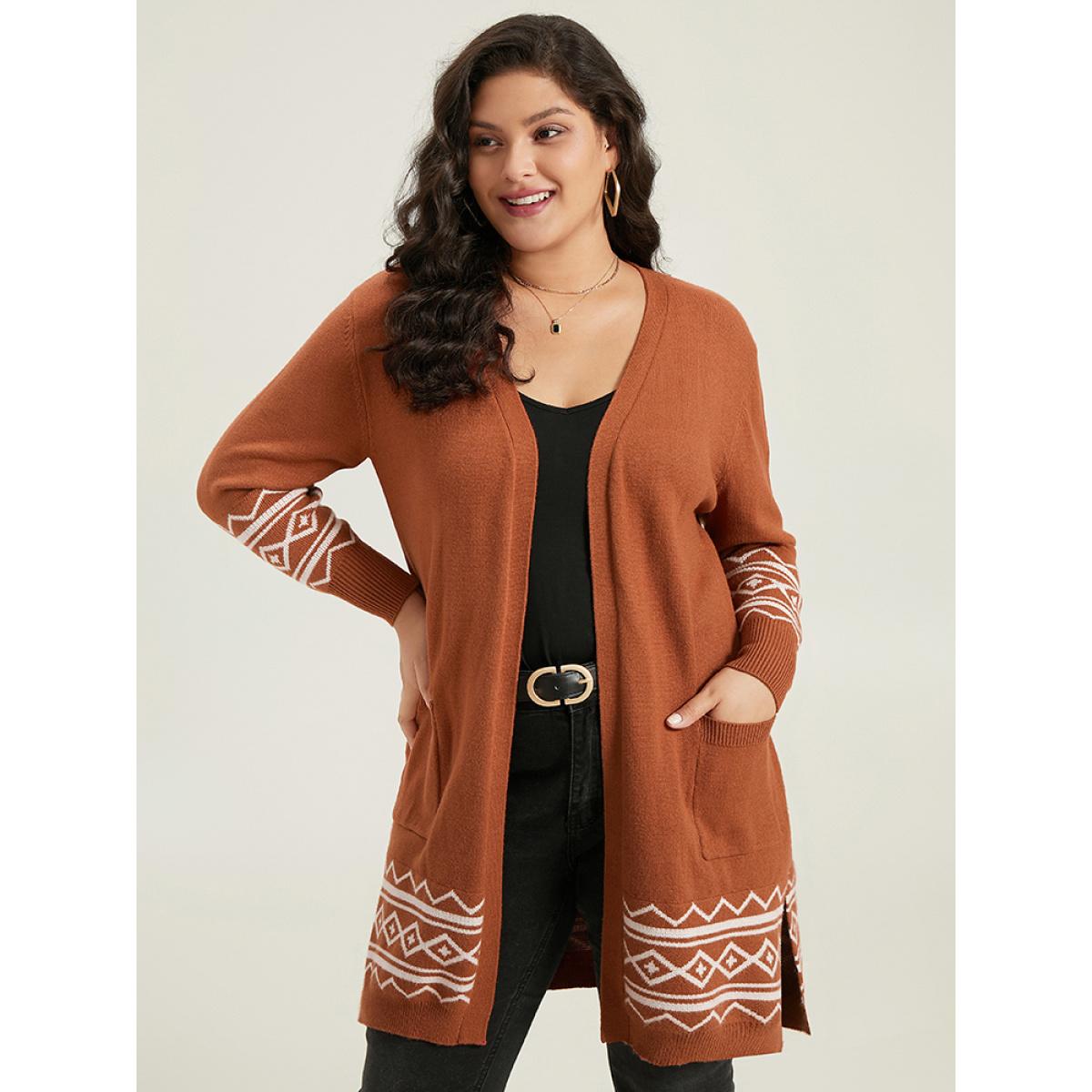 Plus Size Supersoft Essentials Bandana Split Side Cardigan Chocolate Women Casual Loose Long Sleeve Everyday Cardigans BloomChic 10/M Product Image