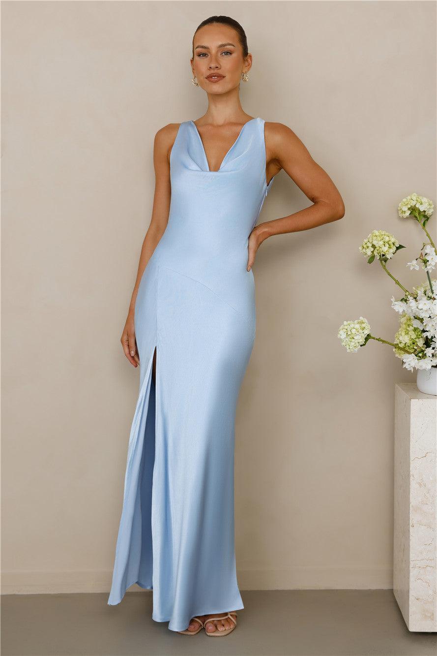 The Loretta Cowl Satin Maxi Dress Blue Product Image