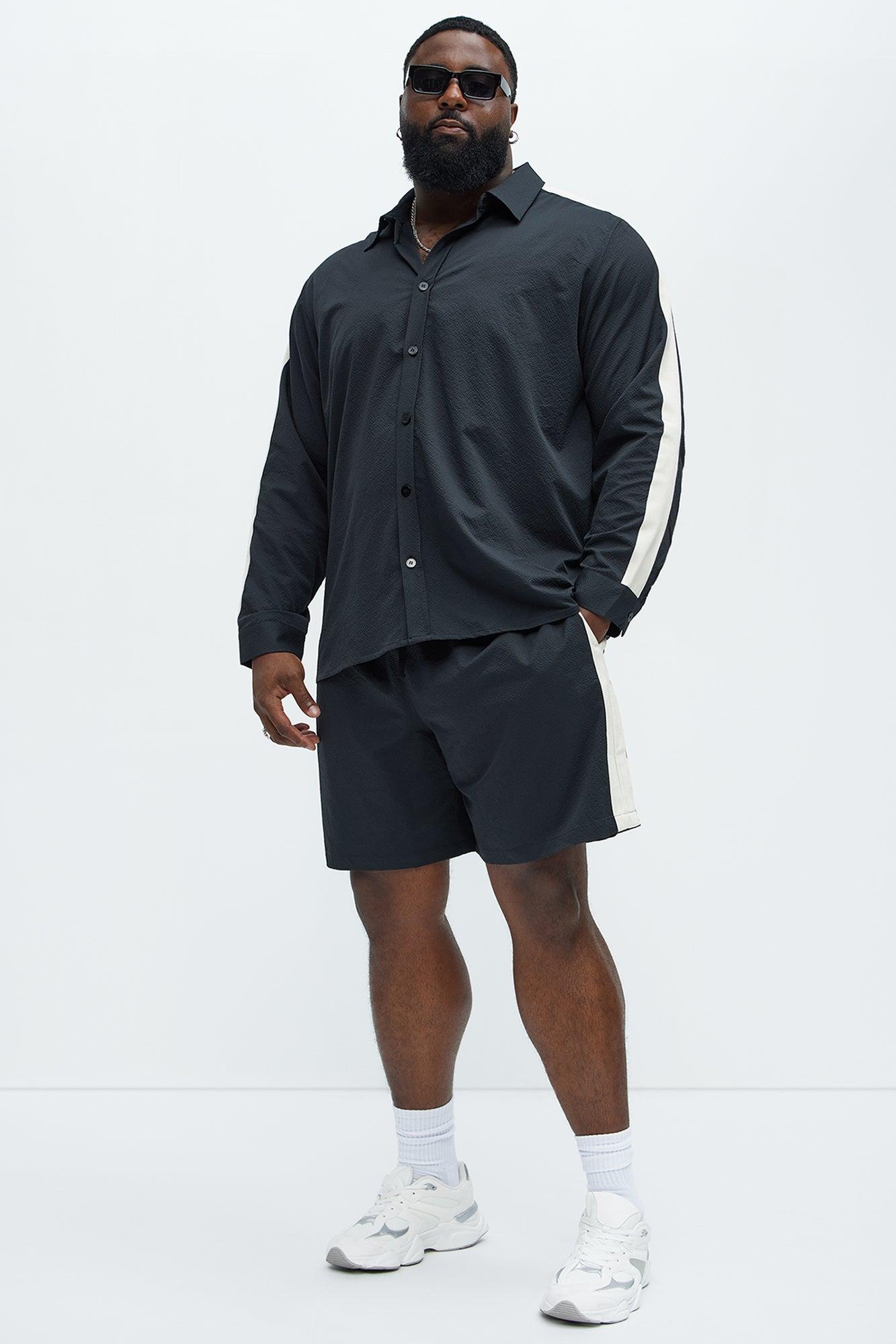 Crinkle Texture Taped Relaxed Shorts - Black Product Image
