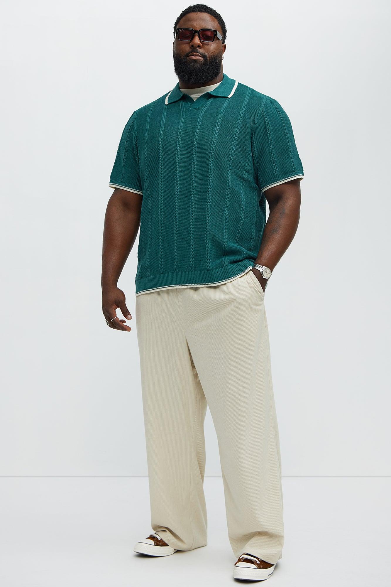 Johnathan Texture Knit Johnny Collar Sweater Polo - Green Product Image