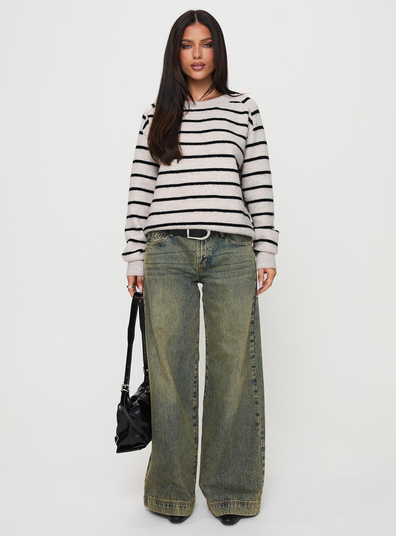 Souvenirs Knit Sweater Grey Stripe Product Image